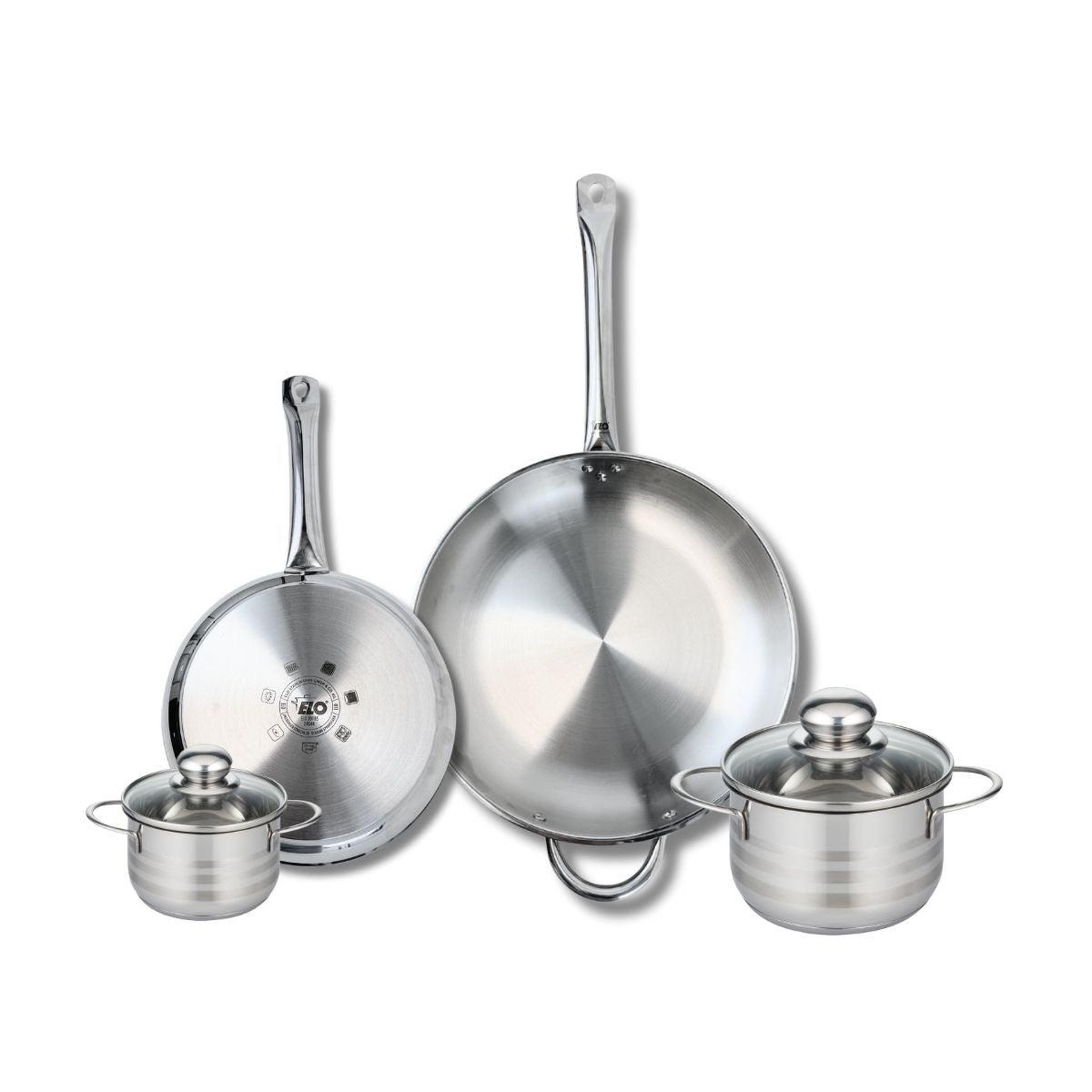 ELO Ensemble de 2 poêles de cuisson 24 et 32 cm et 2 faitouts 12 et 16 cm elo profi brillant