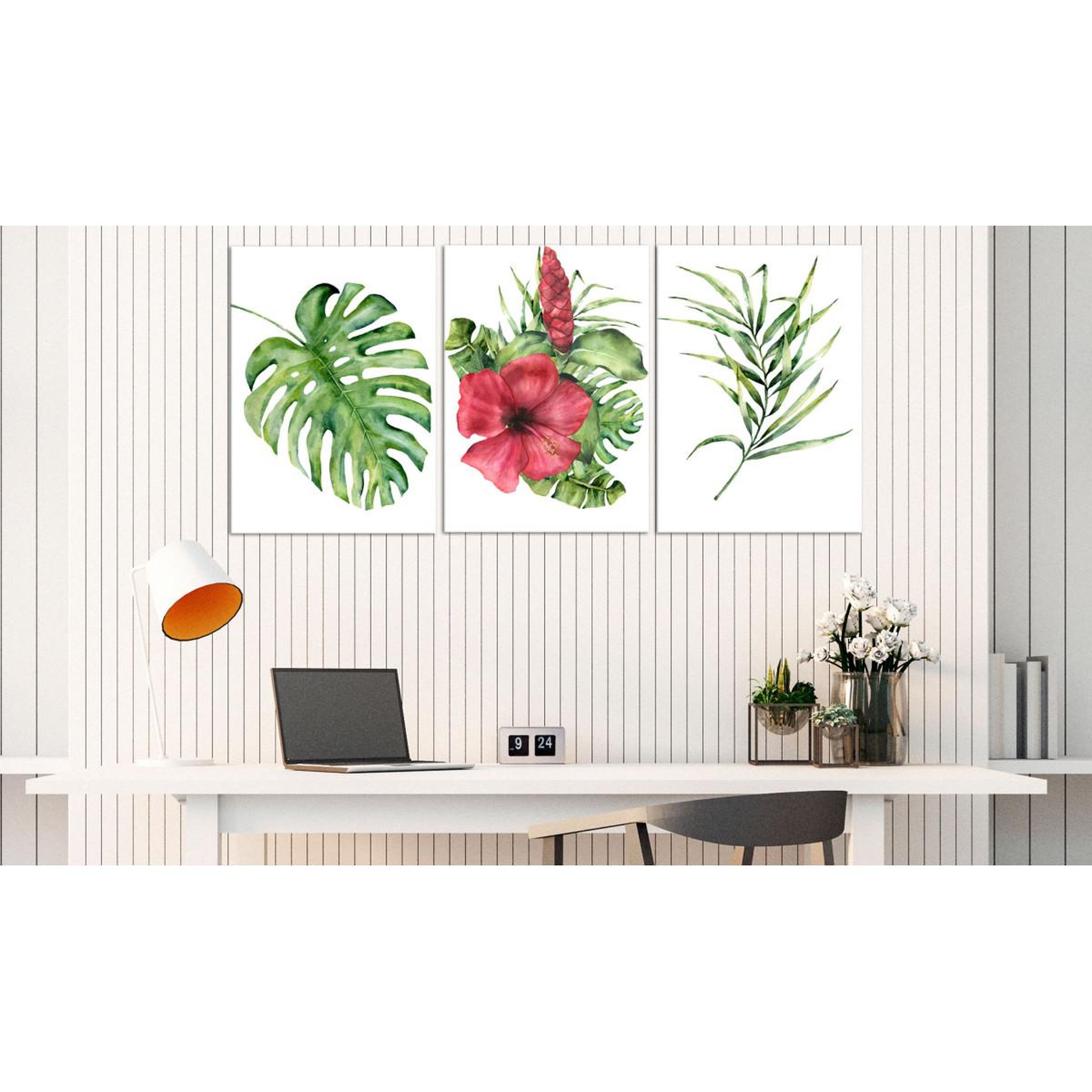 Voir la diapositive 2 : Paris Prix Tableau imprimé  red hibiscus 3 panneaux  60x120cm