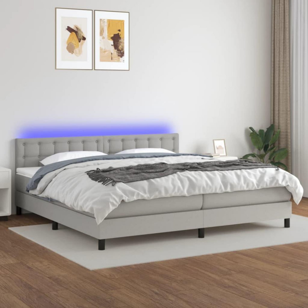 VIDAXL Sommier a lattes de lit matelas LED Gris clair 200x200 cm Tissu