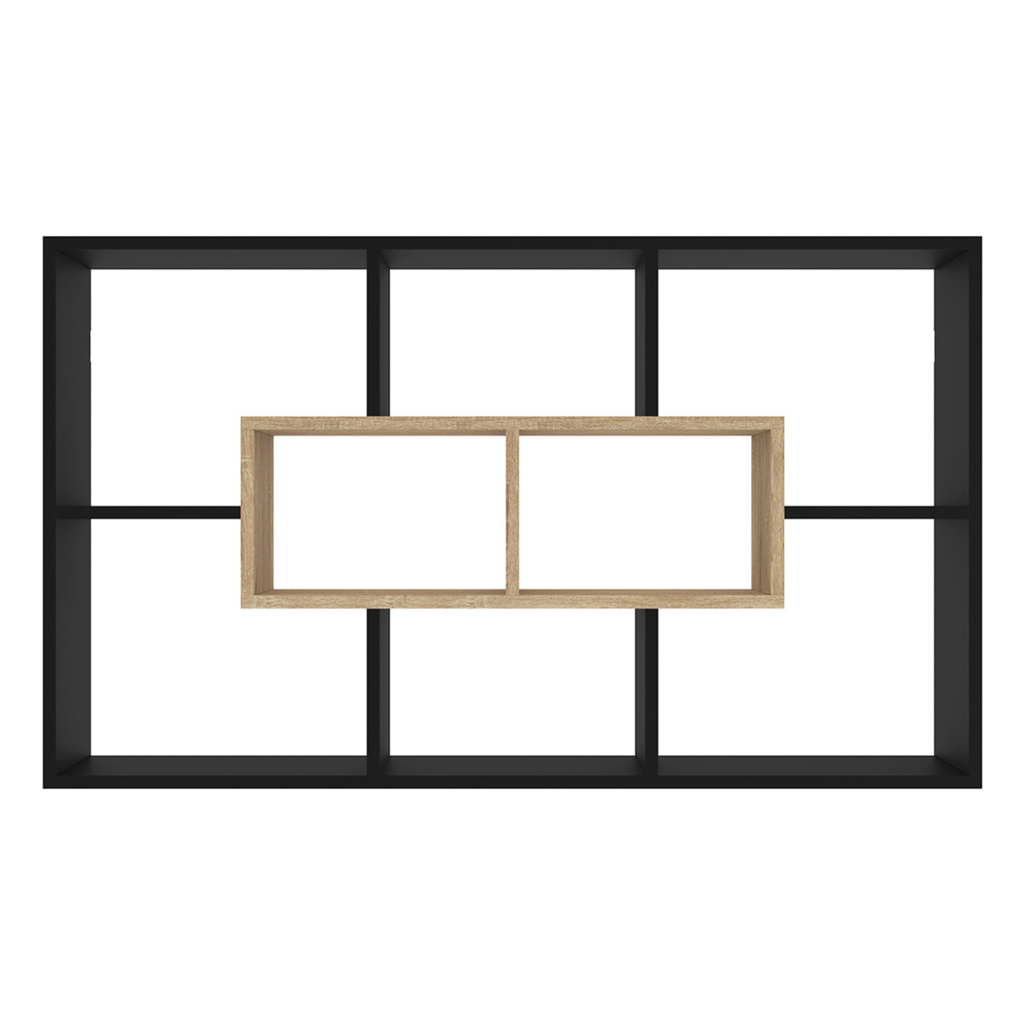 Voir la diapositive 3 : ID MARKET Etagère murale colette avec 8 compartiments noir et effet bois