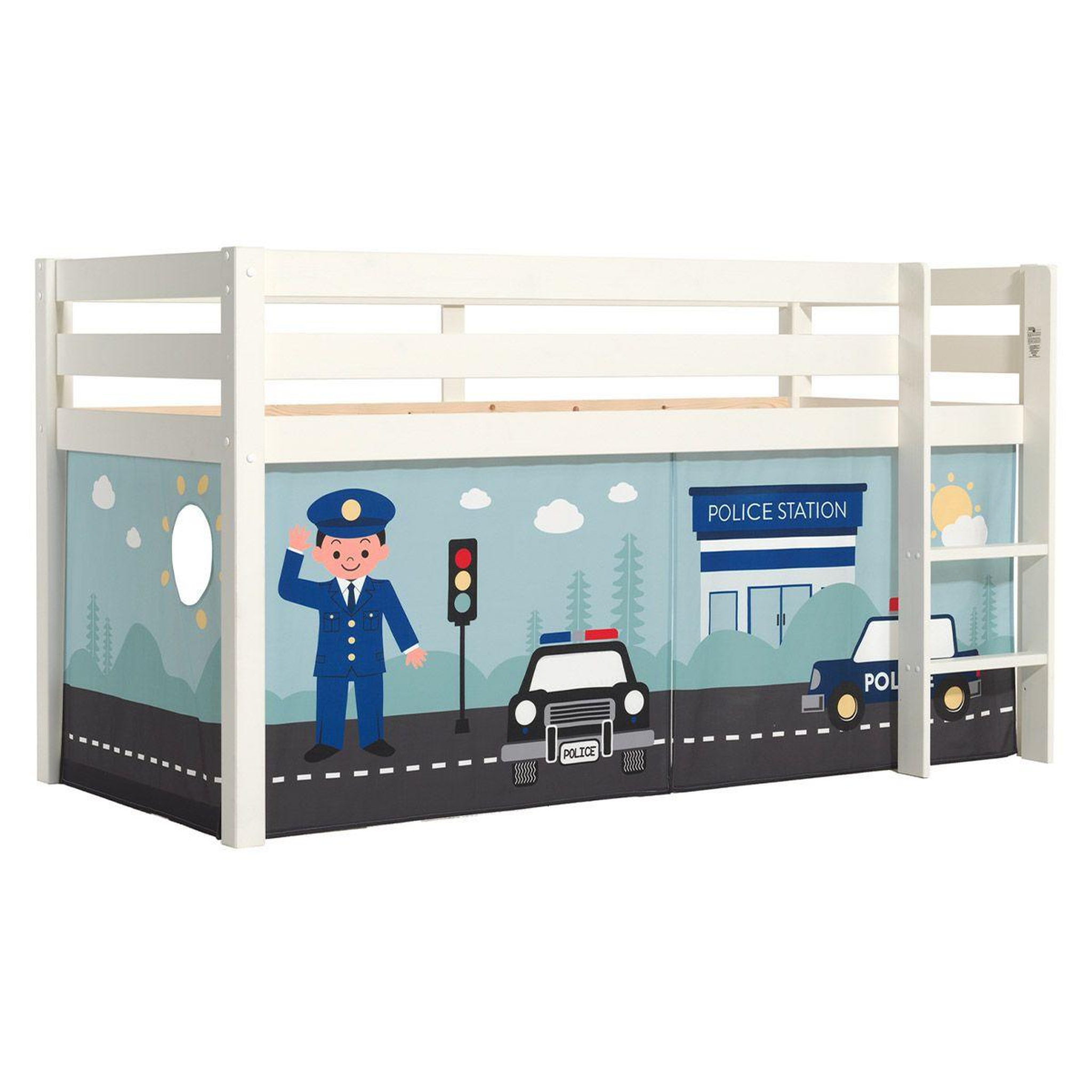 Voir la diapositive 1 : Paris Prix Lit enfant surélevé  pino police  90x200cm blanc