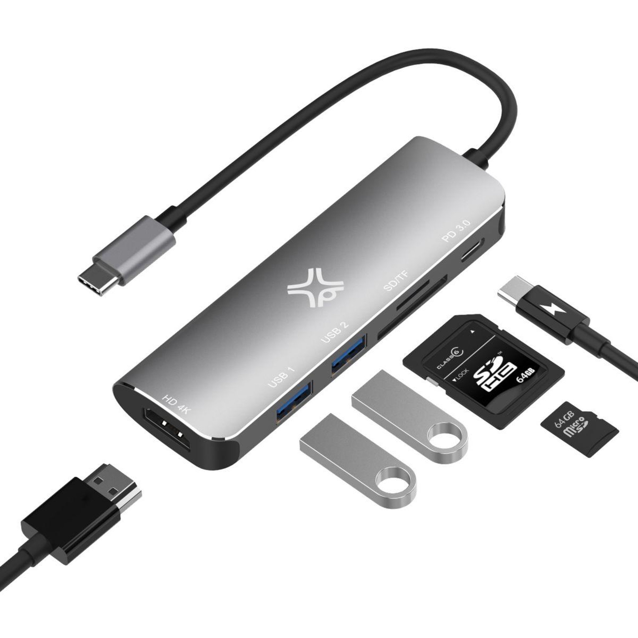 Voir la diapositive 2 : XTREMEMAC Hub usb c usb-c 6 en 1