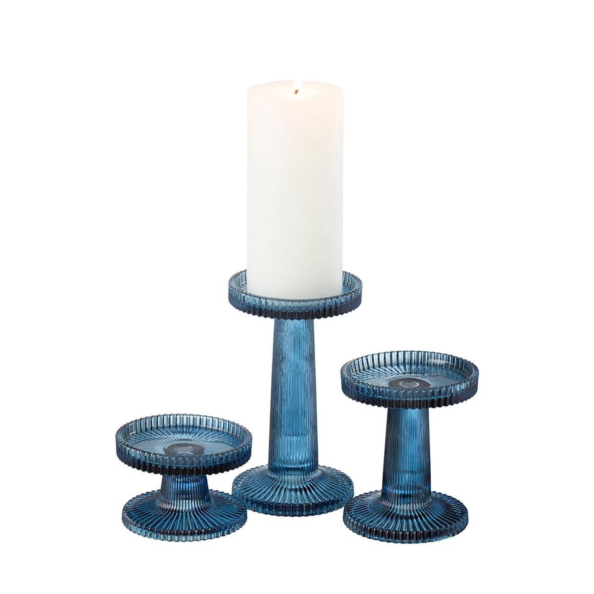 Voir la diapositive 3 : J-LINE Lot de 3 chandeliers en verre  nelly  16cm bleu