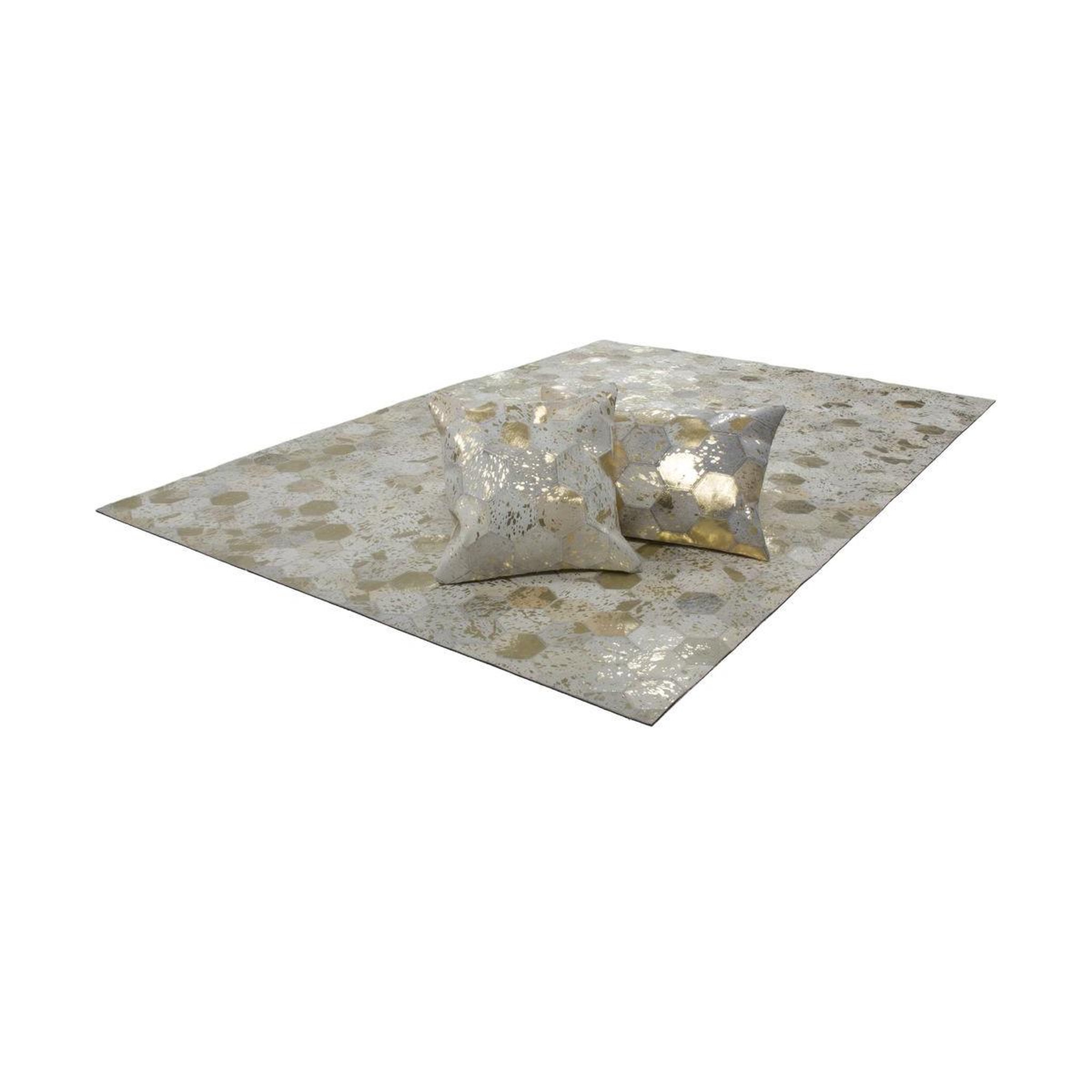 Voir la diapositive 2 : Paris Prix Coussin Déco en Cuir  Spark  45x45cm Ivoire & Or