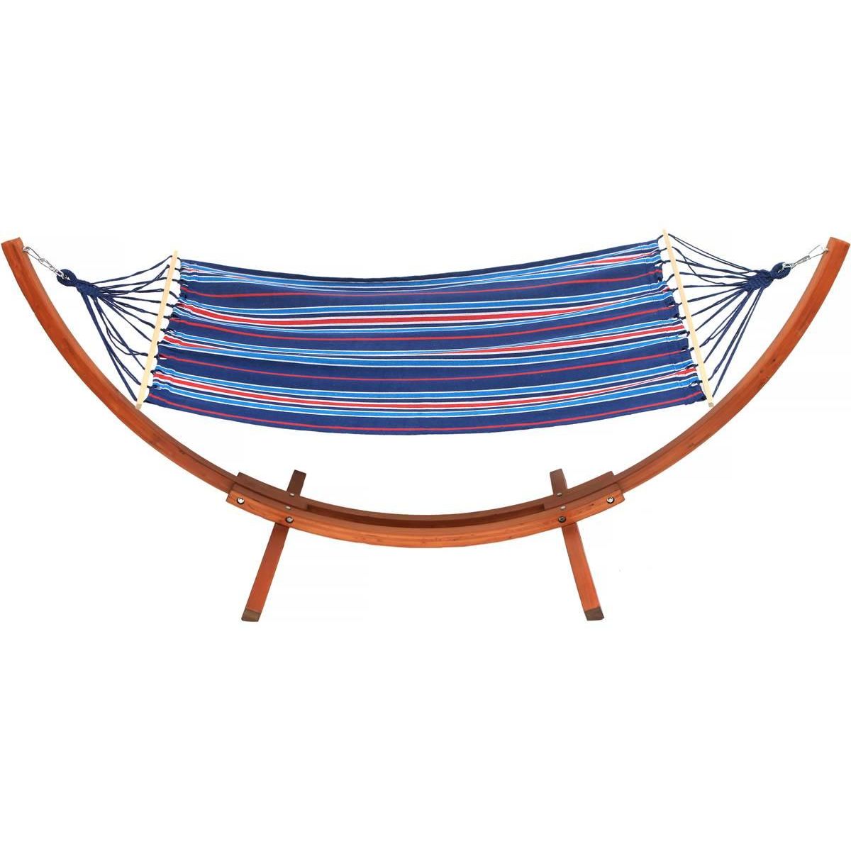 Habitat et Jardin Hamac bois avec toile en coton  Dallas  - 3 m - Bleu mélangé