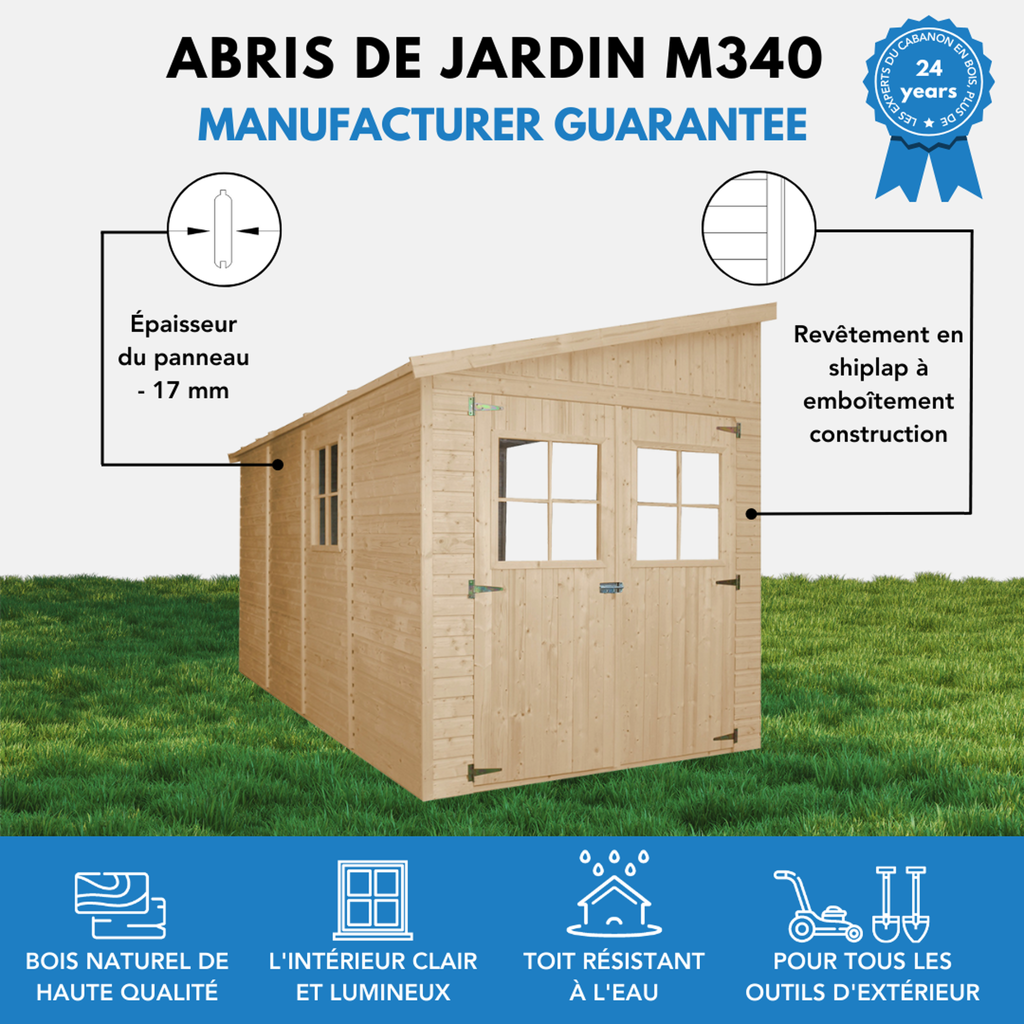 Voir la diapositive 5 : TIMBELA Abri de Jardin en Bois sans paroi latérale avec les planchers imprégné - 8 m2 M340+M340G