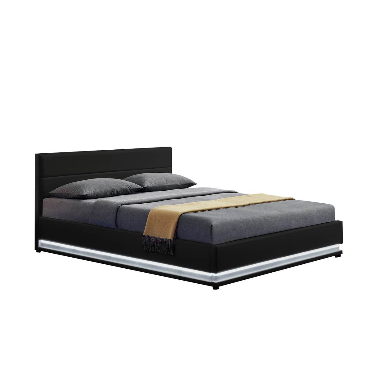 CONCEPT USINE Structure de lit LED avec rangements 140 x 190 cm noir NEWYORK