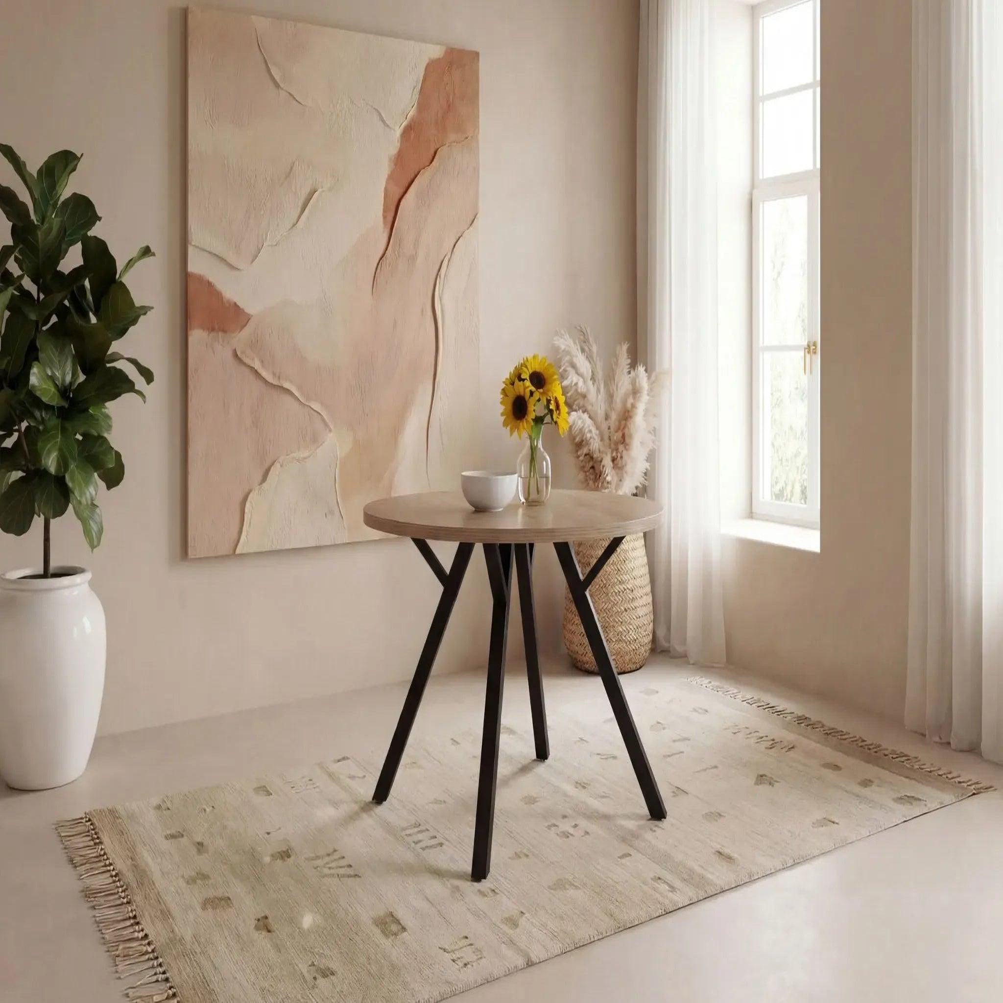 Voir la diapositive 3 : CASANOVA PARIS Iloa - table à manger ronde 120cmpieds en métal noir - chêne clair