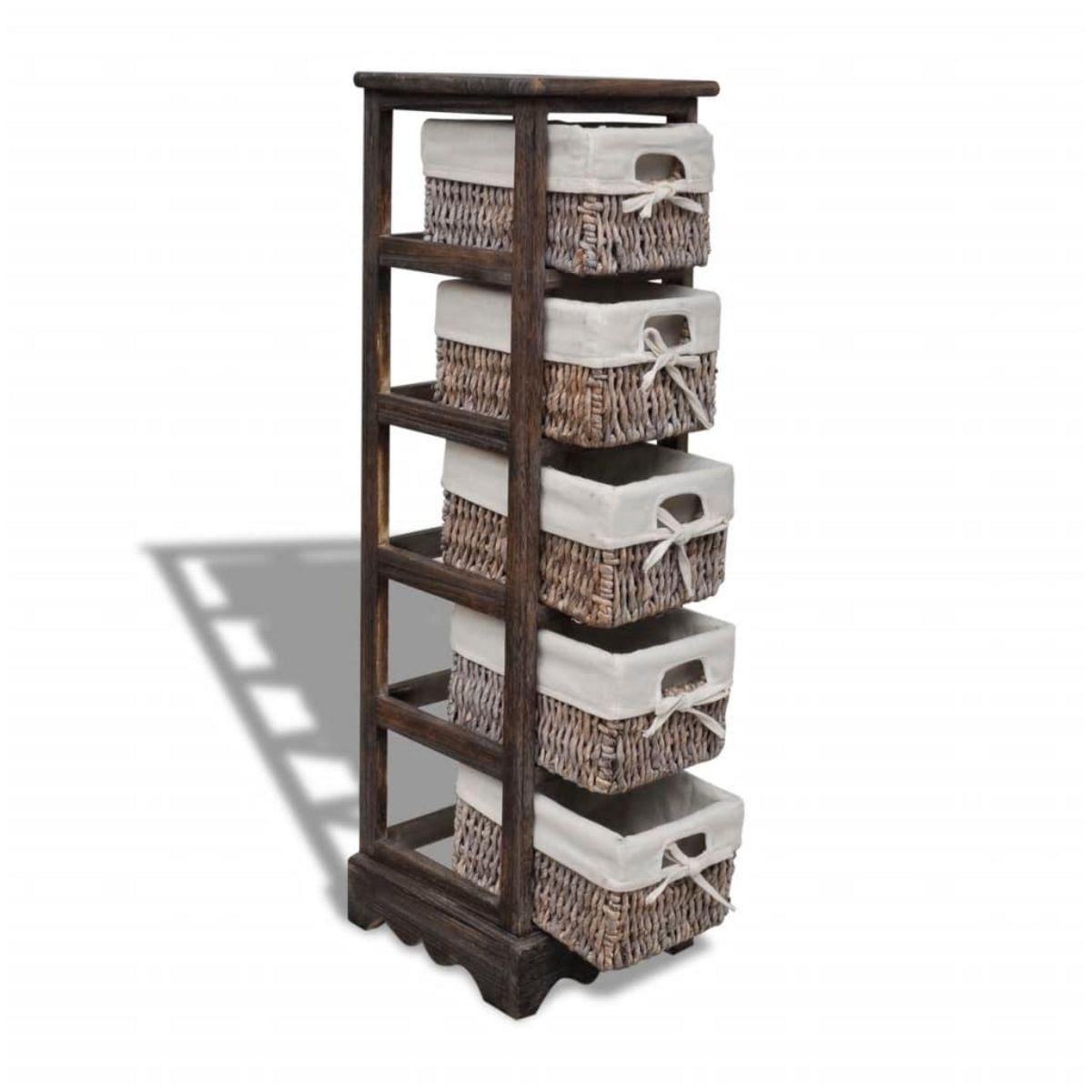 VIDAXL Etagere de rangement en bois 5 paniers en tissage Marron