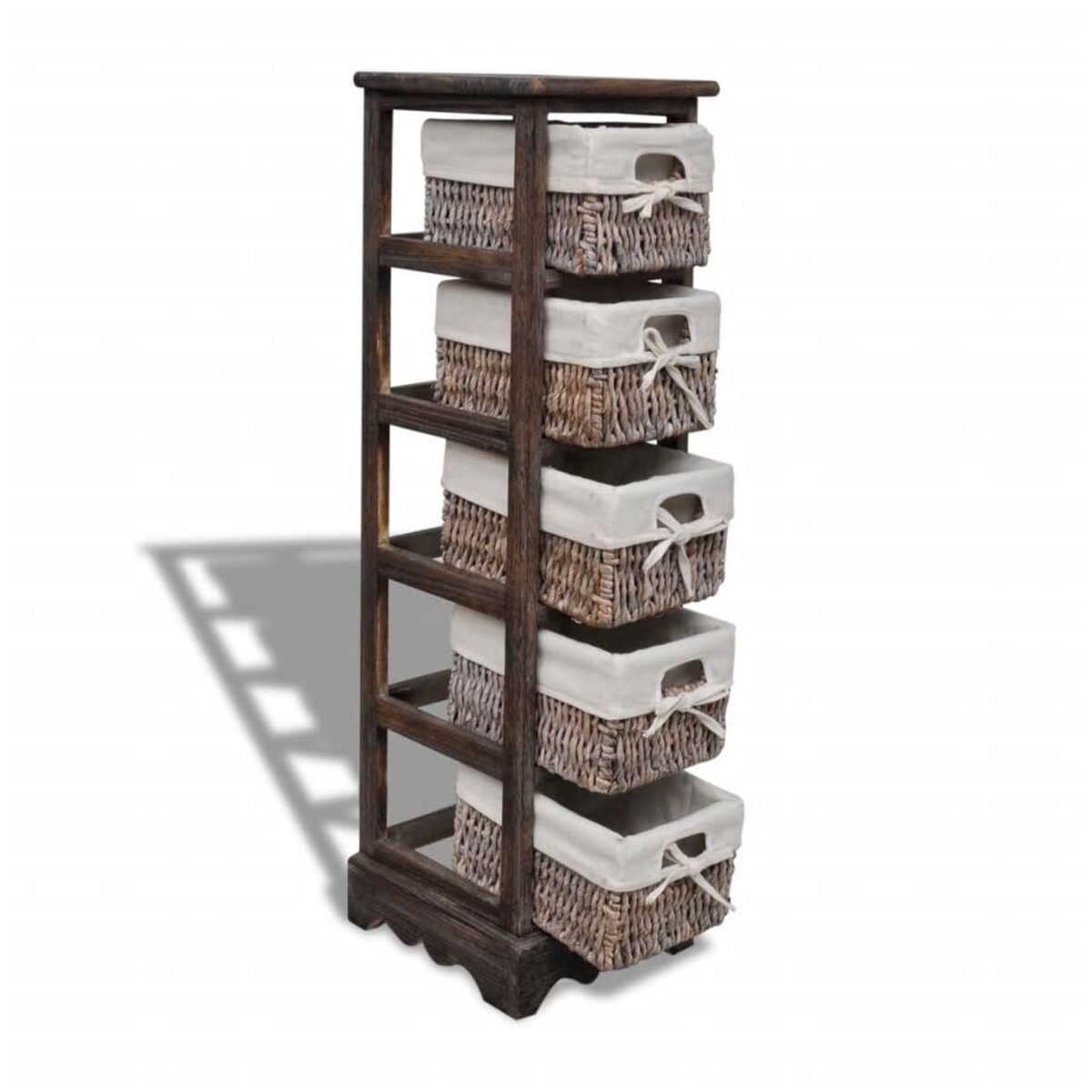 VIDAXL Etagere de rangement en bois 5 paniers en tissage Marron