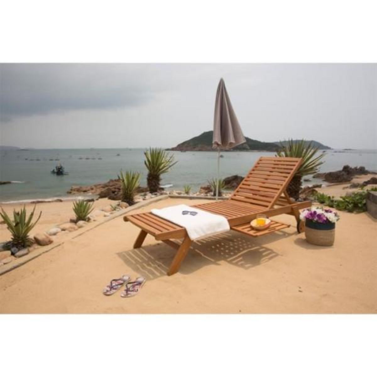 MARKET24 Transat Bain de soleil jardin en eucalyptus FSC - 1 personne - RAUHA - Marron