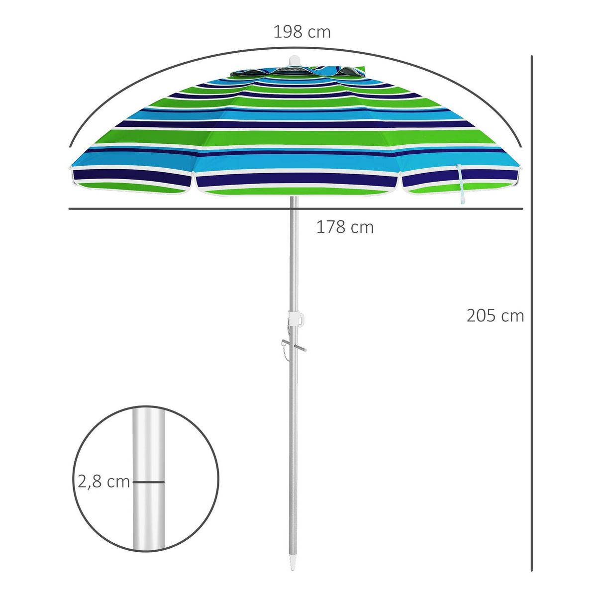 OUTSUNNY Parasol inclinable réglable de plage protection UV40+ Ø178 cm sac transport inclus