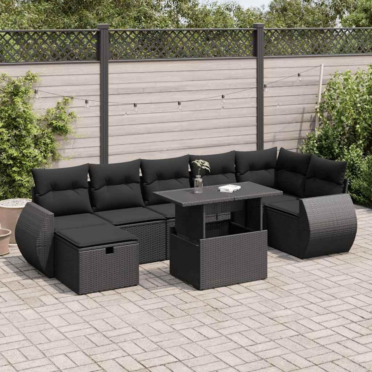 VIDAXL Salon de jardin 8 pcs avec coussins noir resine tressee