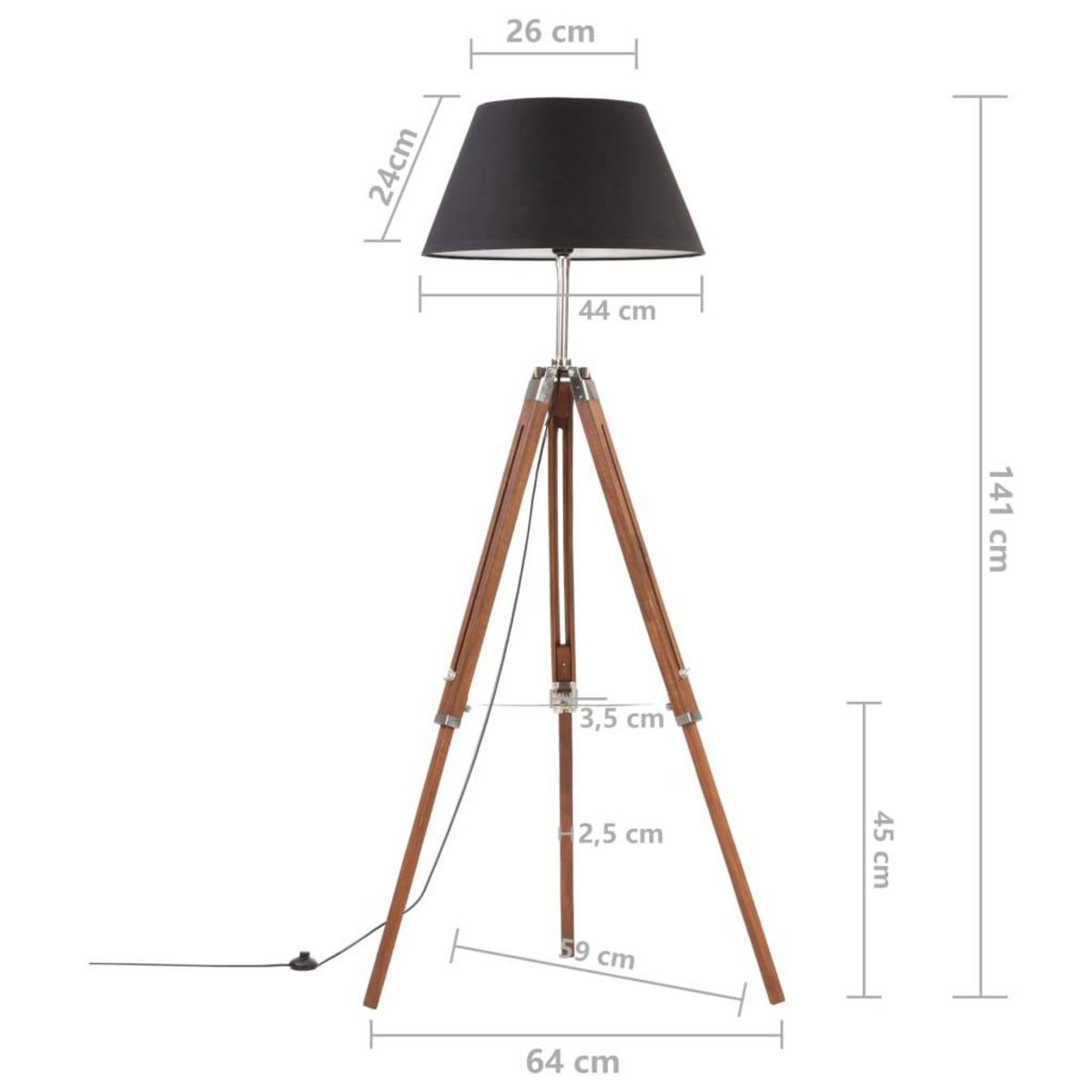 VIDAXL Lampadaire a trepied Marron miel et noir Bois de teck 141 cm
