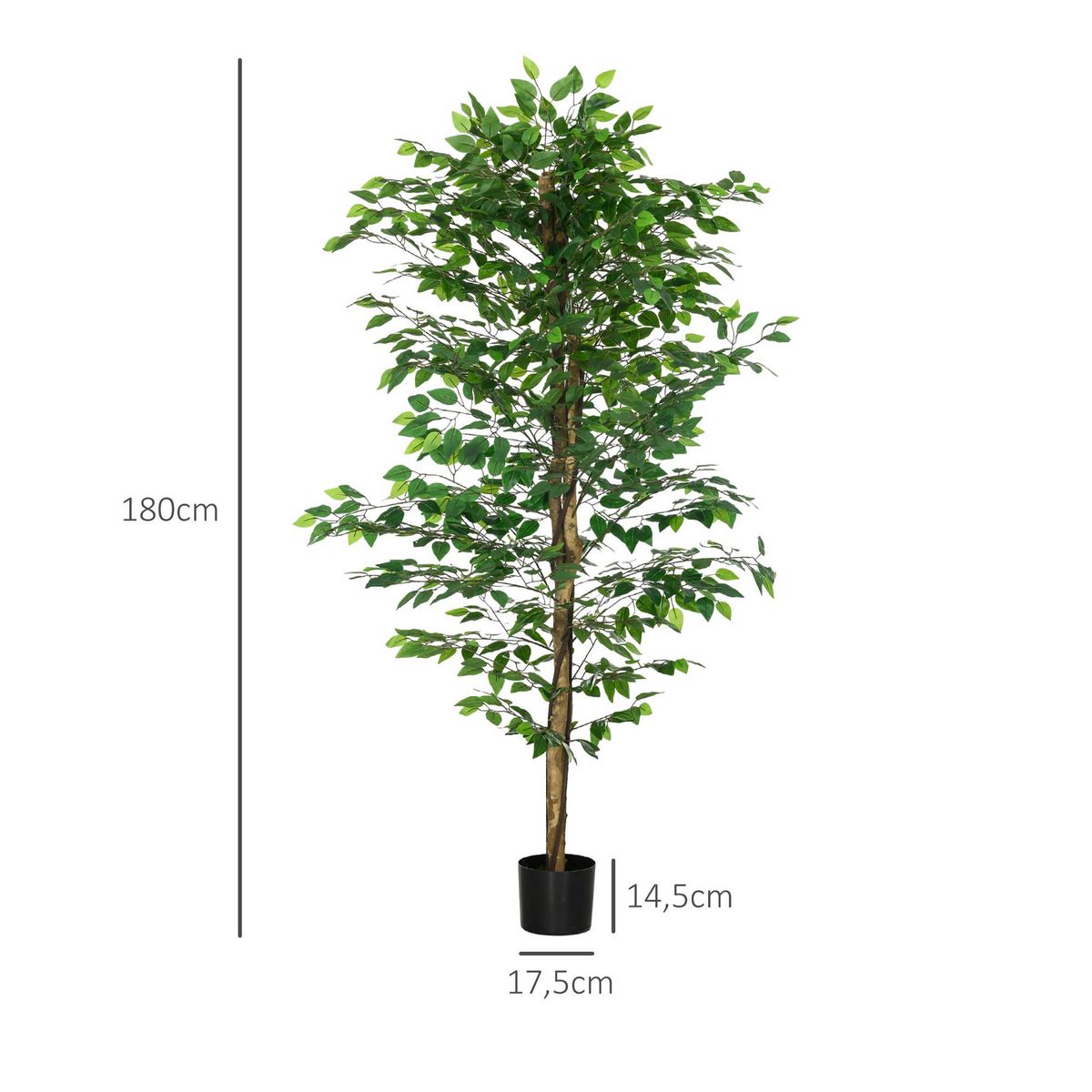 HOMCOM Arbre artificiel plante artificiel ficus hauteur 1,8 m tronc branches liane lichen feuilles grand réalisme pot inclus
