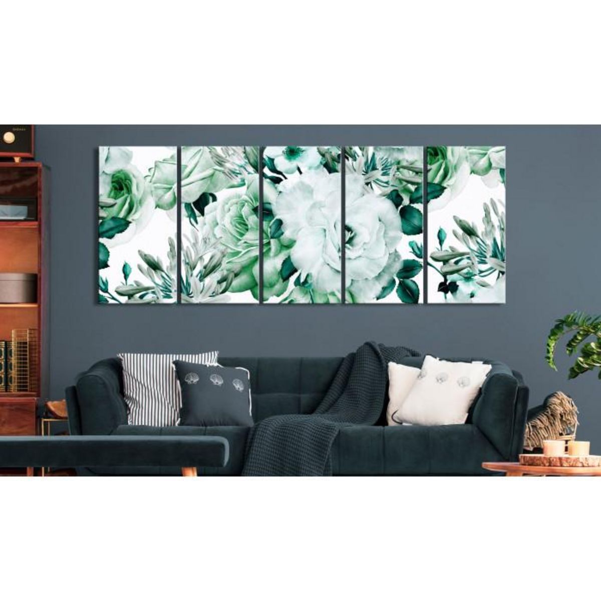 Paris Prix Tableau 5 Panneaux  Rose Composition Narrow Green