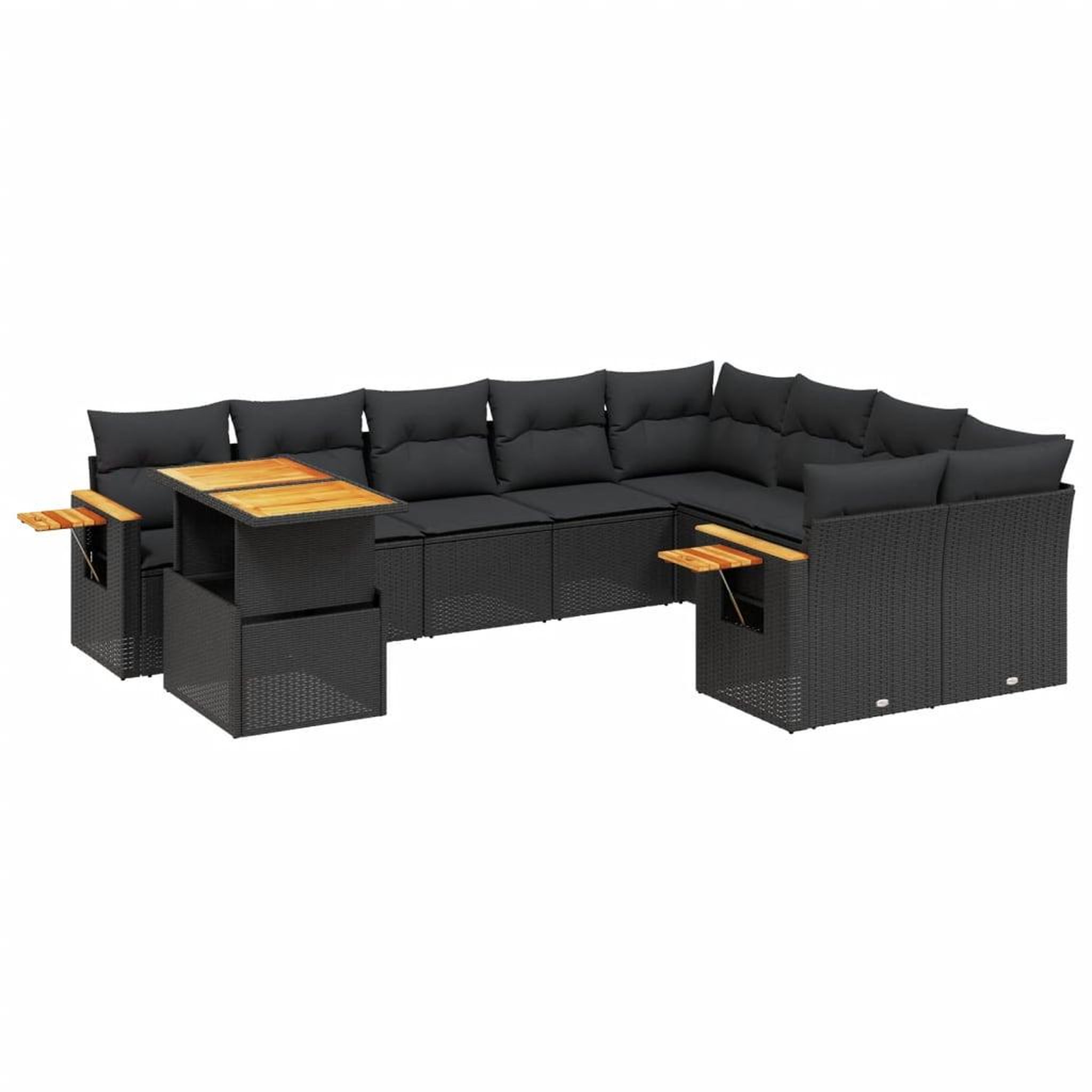 Voir la diapositive 2 : VIDAXL Salon de jardin 10 pcs avec coussins noir resine tressee