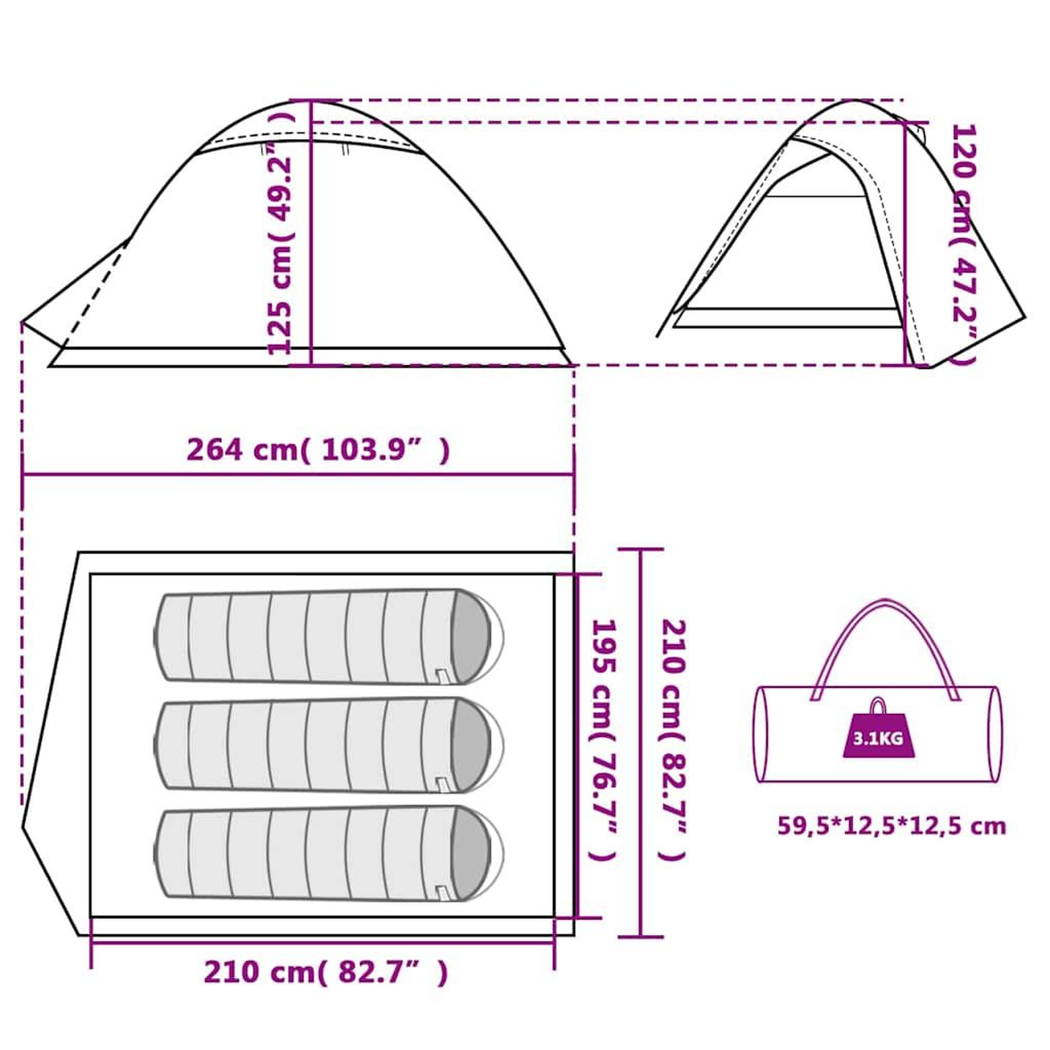 Voir la diapositive 6 : VIDAXL Tente de camping a dome 3 personnes orange impermeable