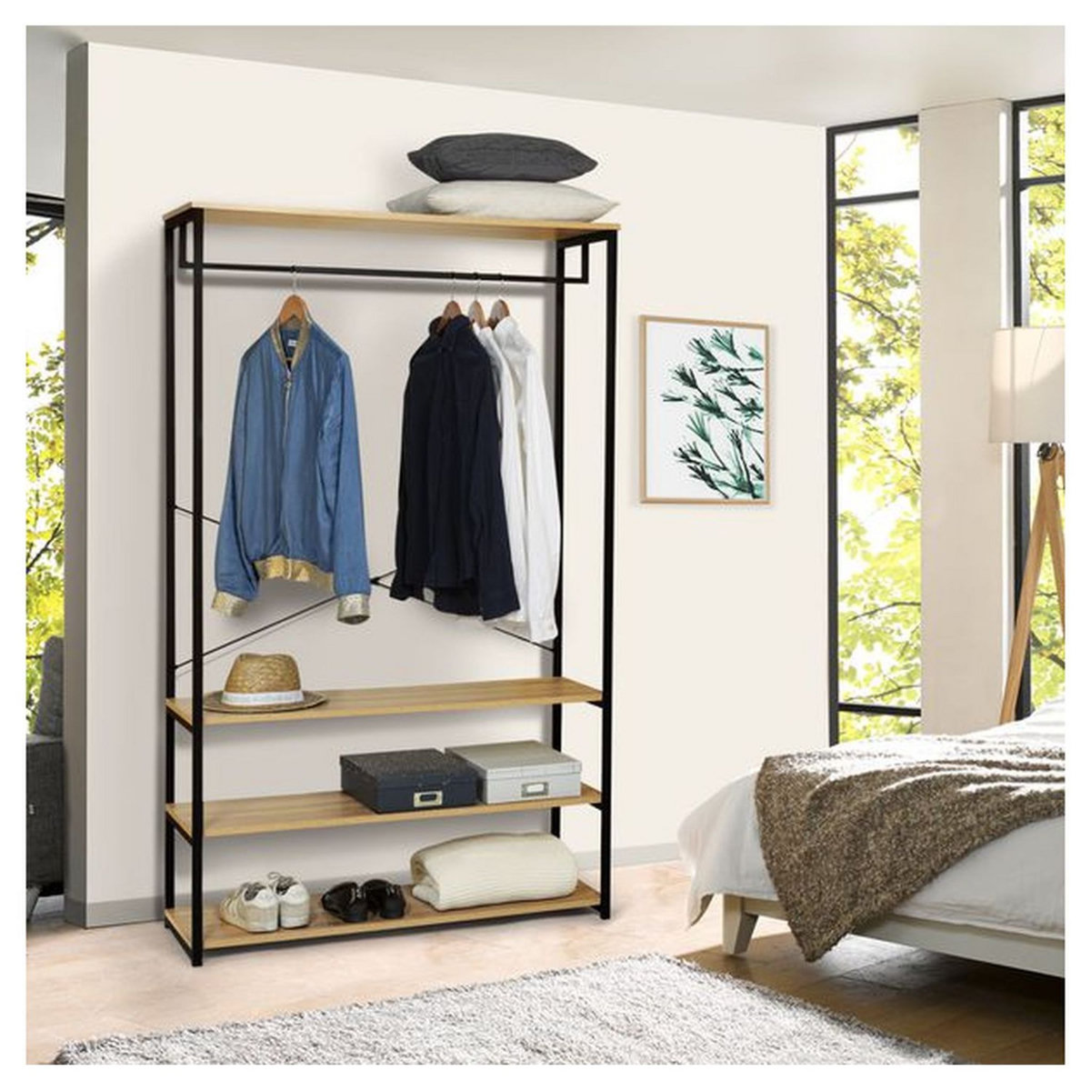 Dressing ouvert style indsutriel bois et métal L100 cm HOUSTON