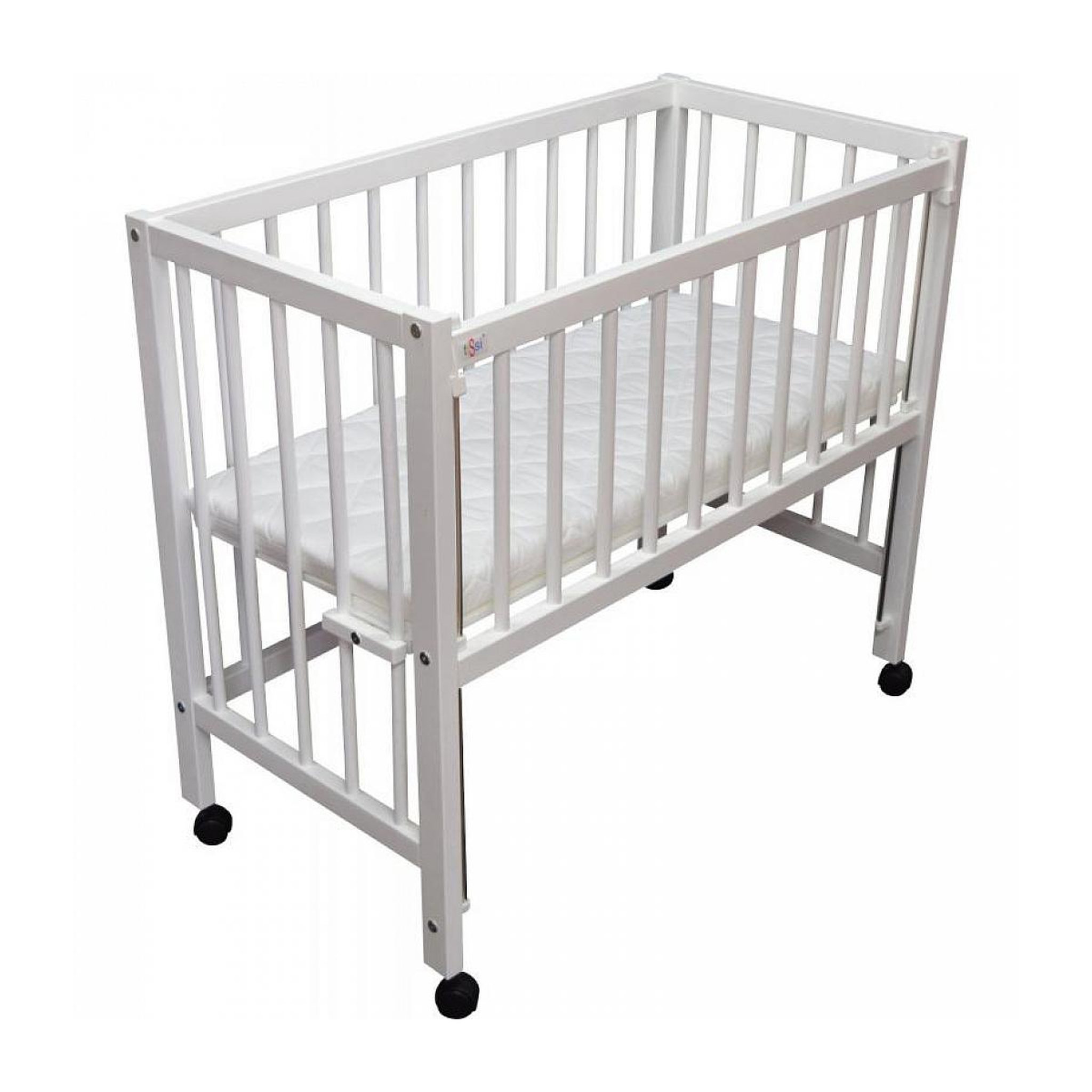 Voir la diapositive 2 : TISSI Lit bébé à barreaux cododo en hêtre massif blanc 40x90 cm