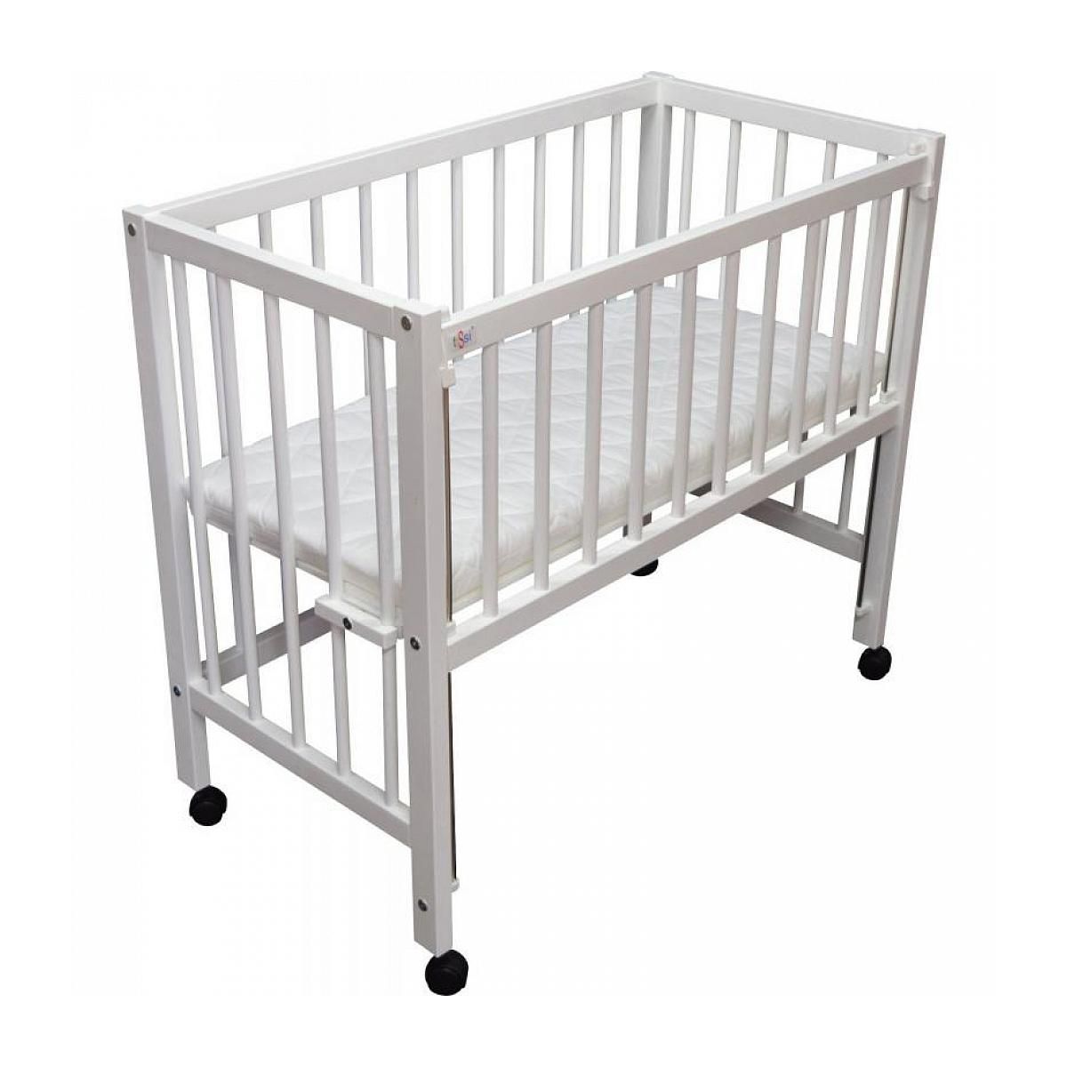 TISSI Lit bébé à barreaux cododo en hêtre massif blanc 40x90 cm