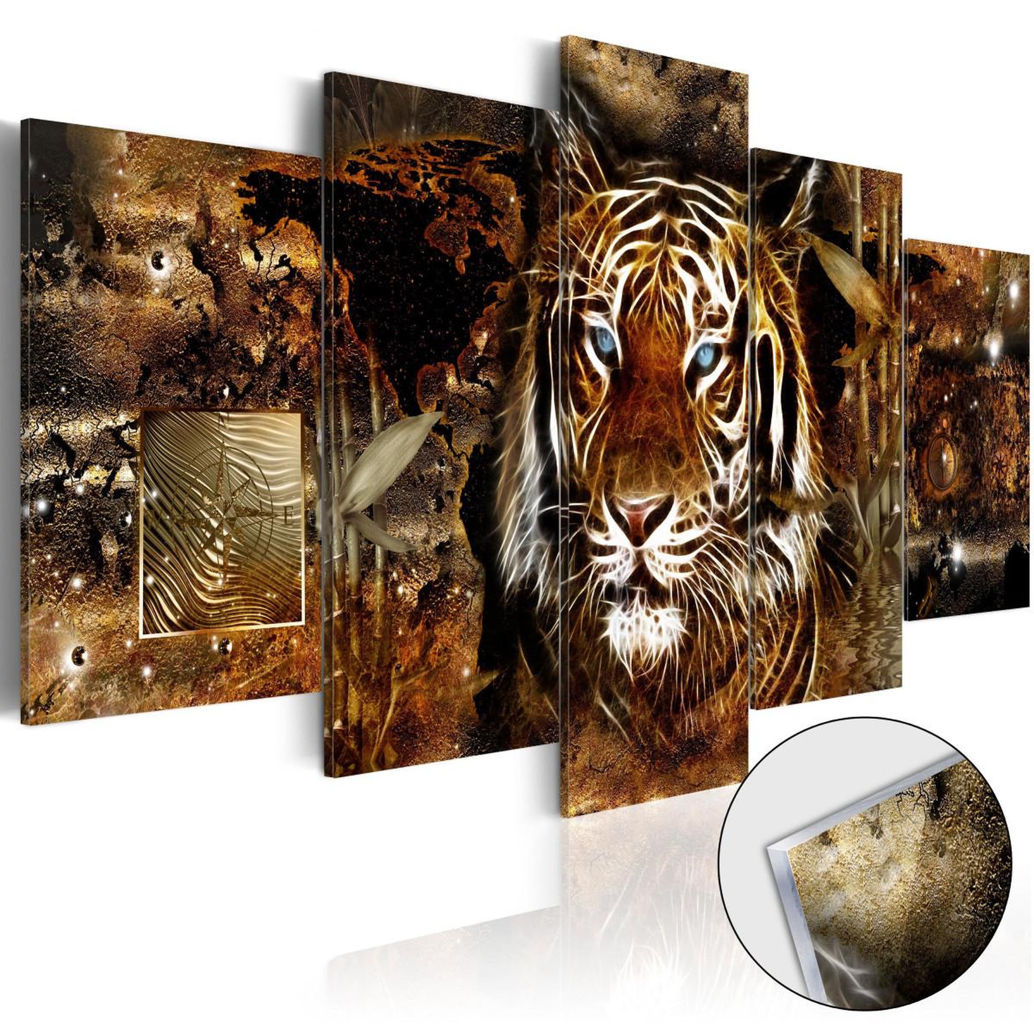 Paris Prix Tableau sur verre acrylique  golden jungle. Coloris disponibles : Multicolore