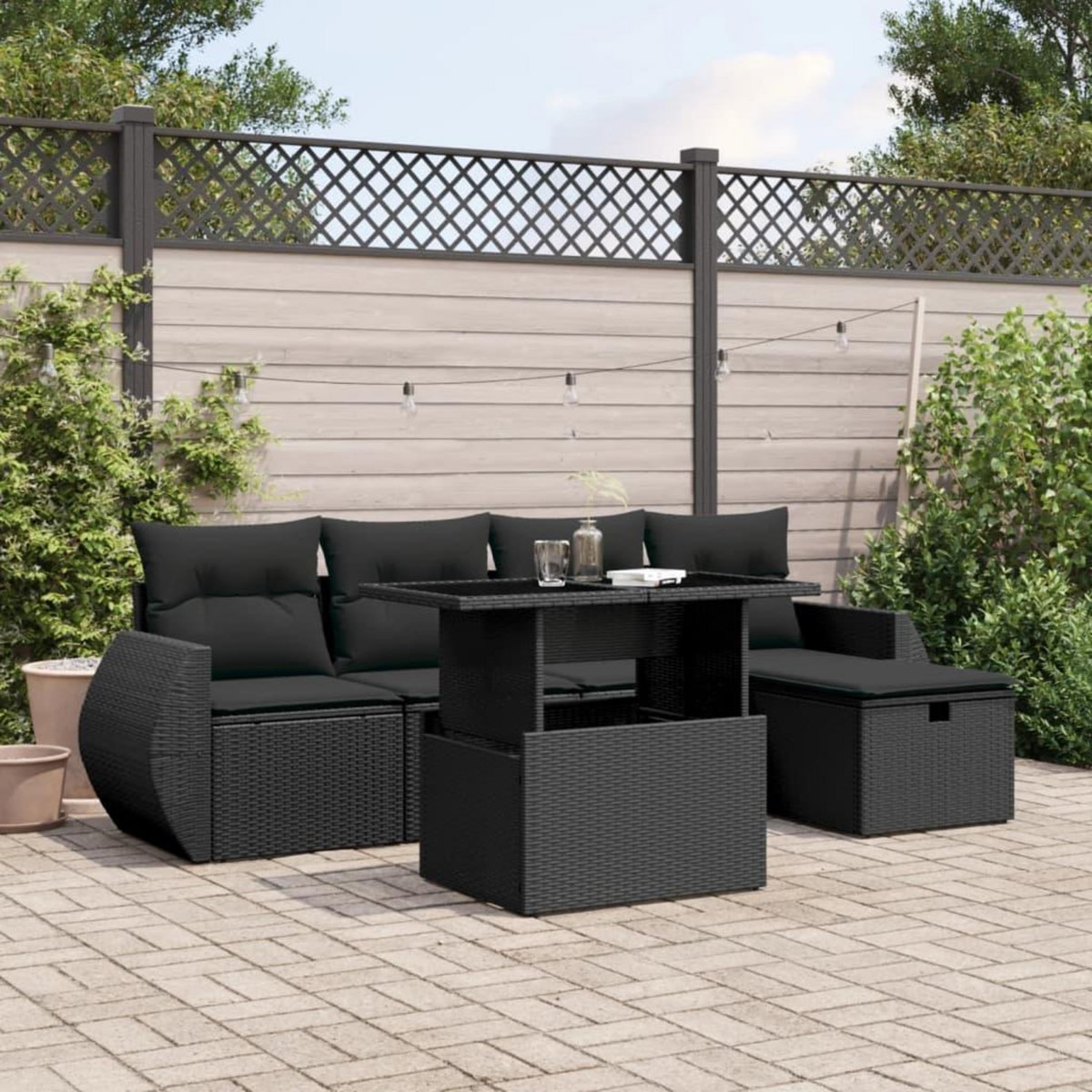 VIDAXL Salon de jardin 6 pcs avec coussins noir resine tressee