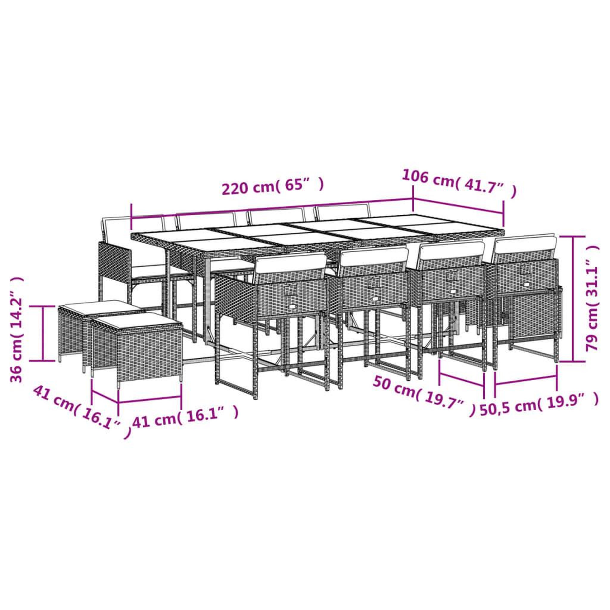 Voir la diapositive 6 : VIDAXL Ensemble a manger de jardin et coussins 13 pcs gris clair rotin