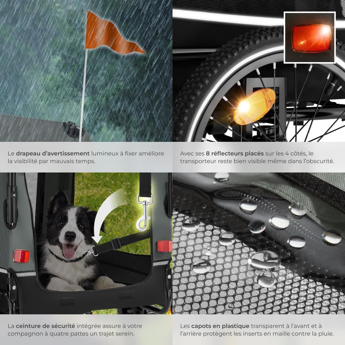 tectake Remorque vélo pour chien multifonction 3-en-1 gris