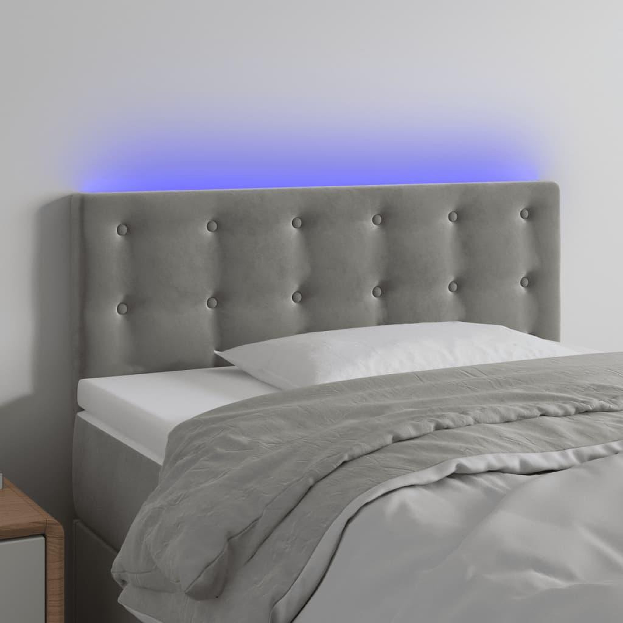 Voir la diapositive 1 : VIDAXL Tete de lit a LED Gris clair 100x5x78/88 cm Velours