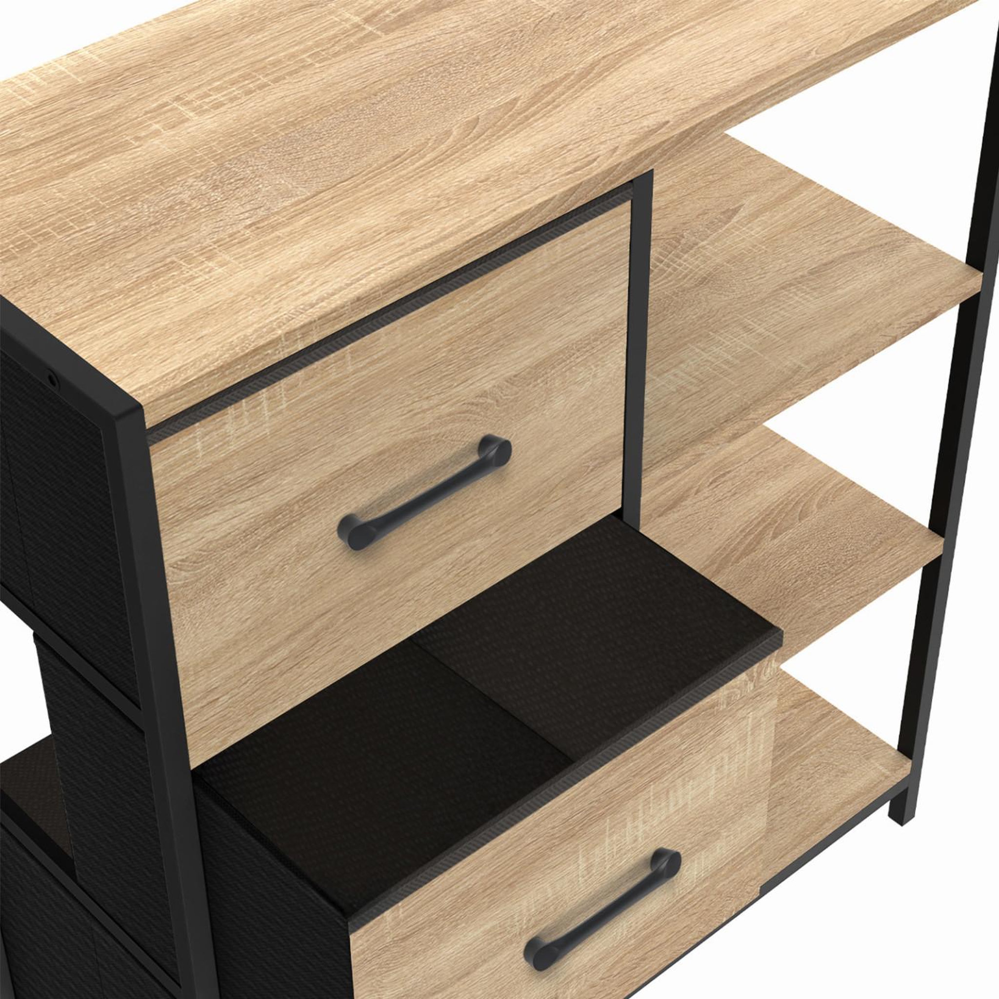 Voir la diapositive 6 : ID MARKET Buffet d'appoint 3 tiroirs et étagères 70 cm UTAH design industriel
