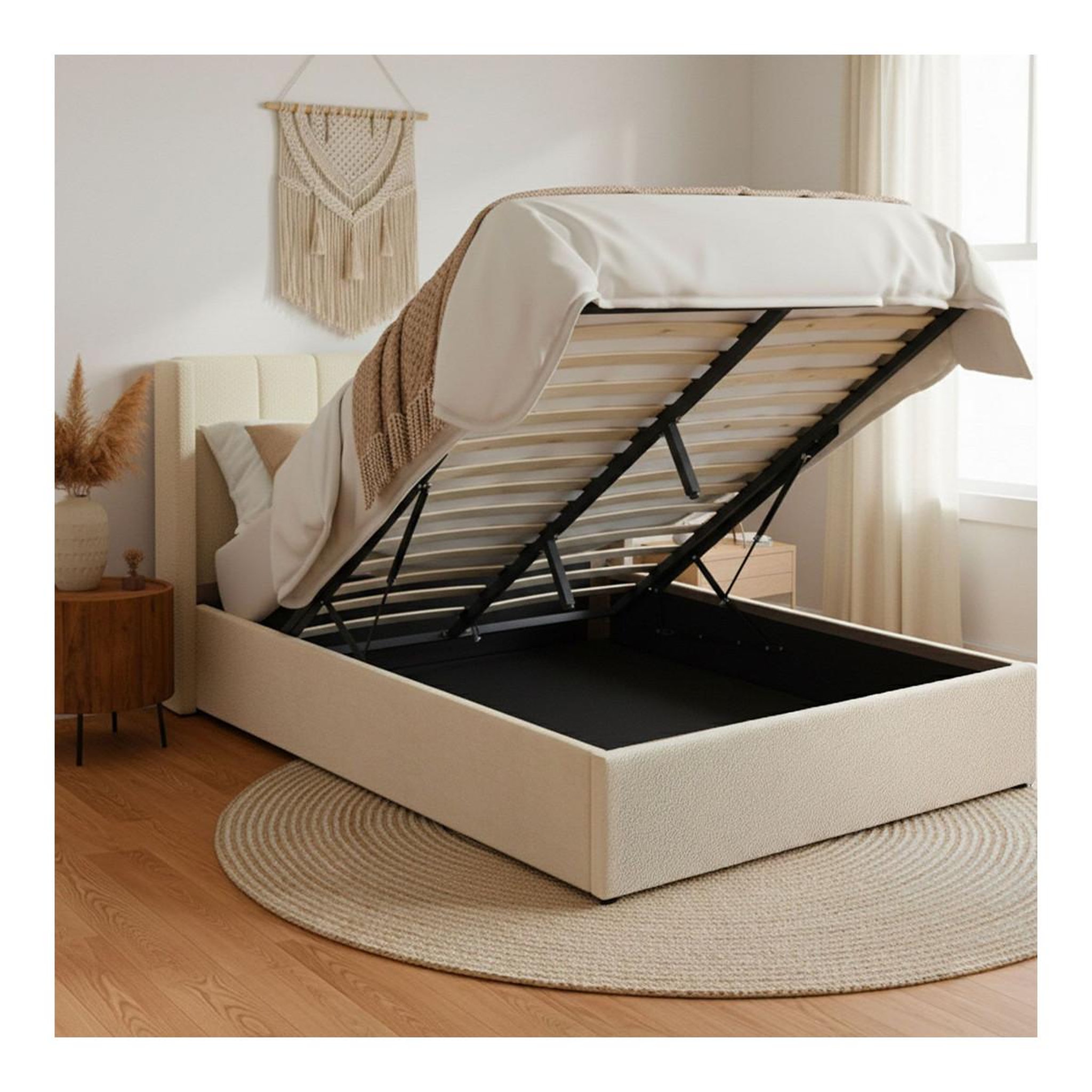Voir la diapositive 5 : Paris Prix Lit double coffre tissu bouclette  somia  140x190cm crème