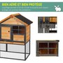 Voir la diapositive 4 : PAWHUT Clapier cage à lapins cottage - niche supérieure avec rampe et enclos extérieur - plateau excrément, fenêtre, 2 portes verrouillables - métal époxy pin pré-huilé