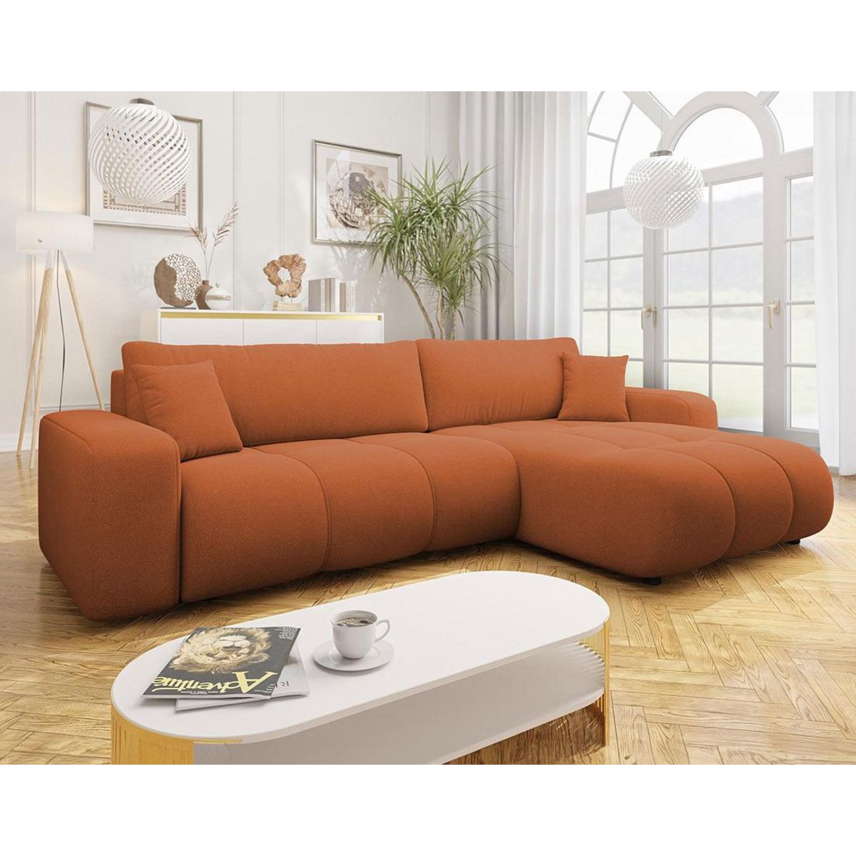 BEST MOBILIER Nicole - canapé d'angle réversible 5 places convertible avec coffre en tissu