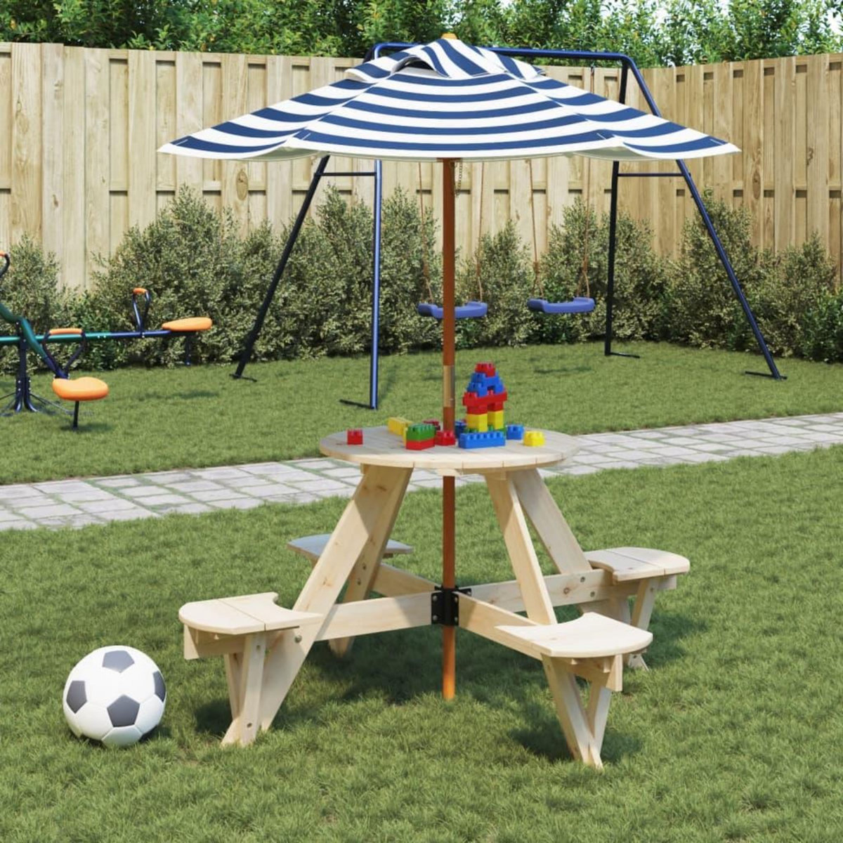 VIDAXL Table de pique-nique pour 4 enfants avec parasol rond sapin