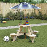 VIDAXL Table de pique-nique pour 4 enfants avec parasol rond sapin