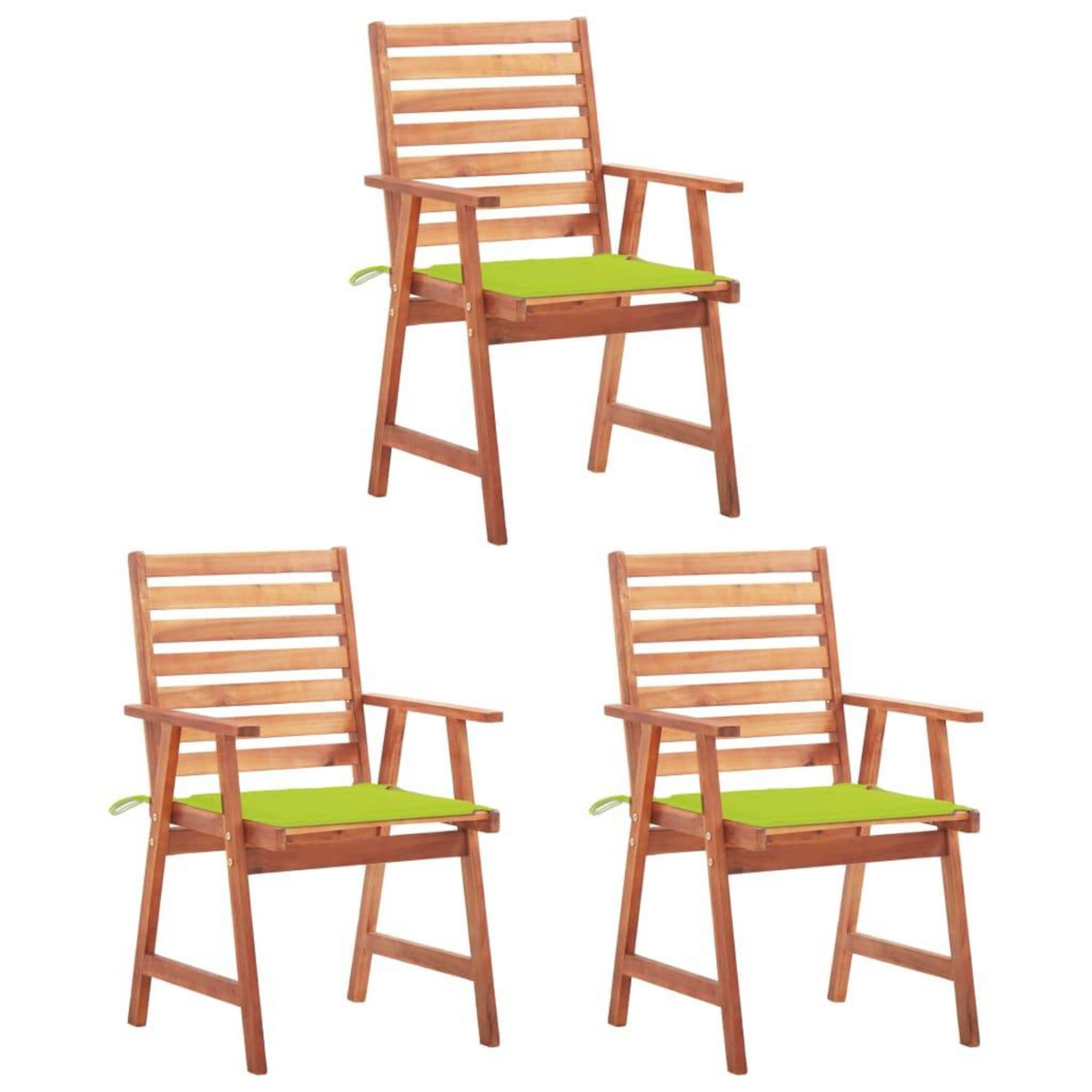 VIDAXL Chaises a manger d'exterieur lot de 3 et coussins Acacia massif