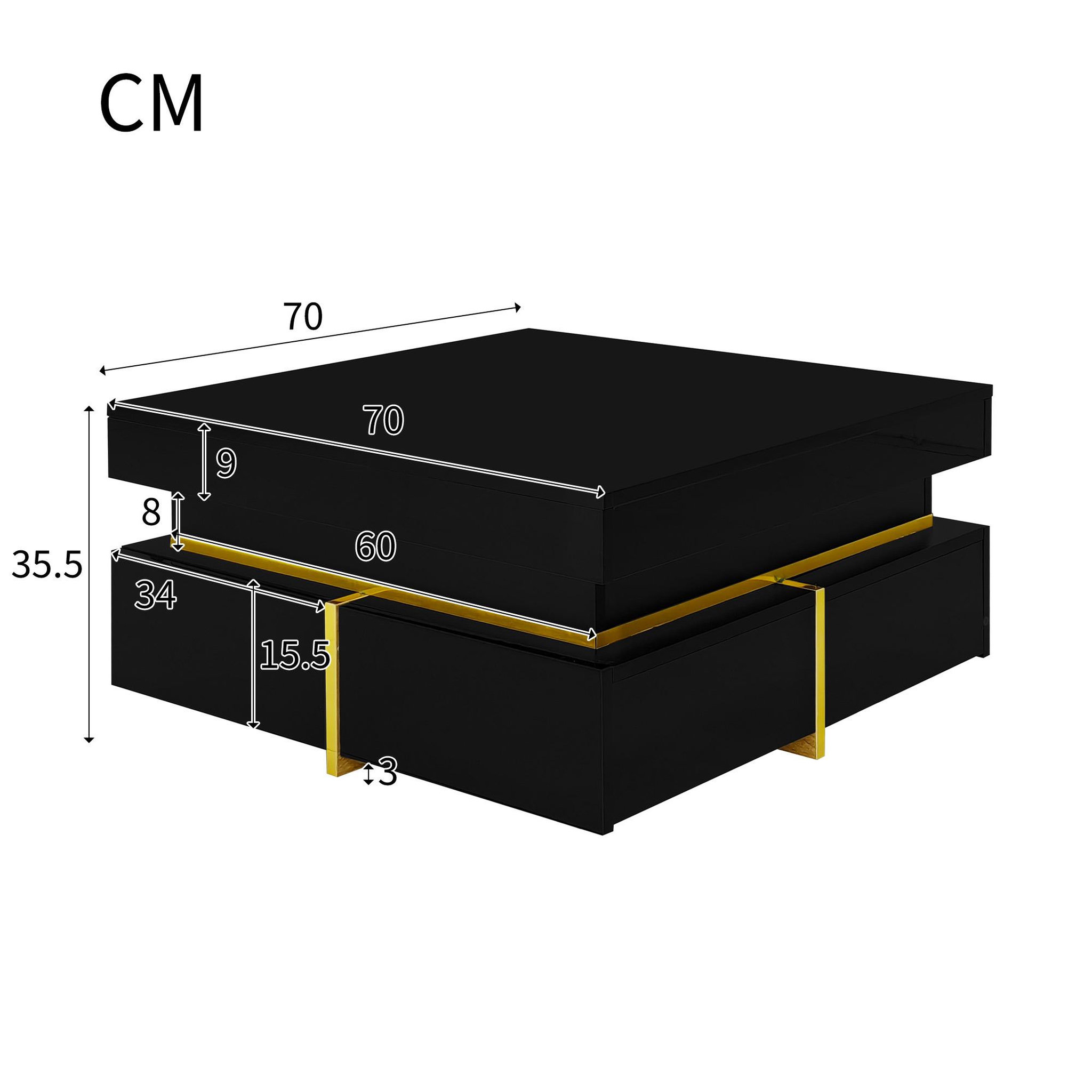 Voir la diapositive 4 : MERAX Table Basse Carrée Brillante Avec 2 Tiroirs