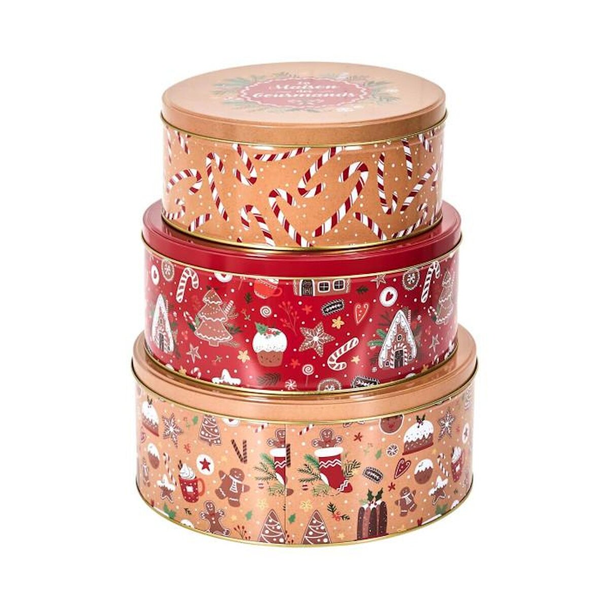 Paris Prix Lot de 3 Boîtes en Métal  Noël Magique  25cm Rouge