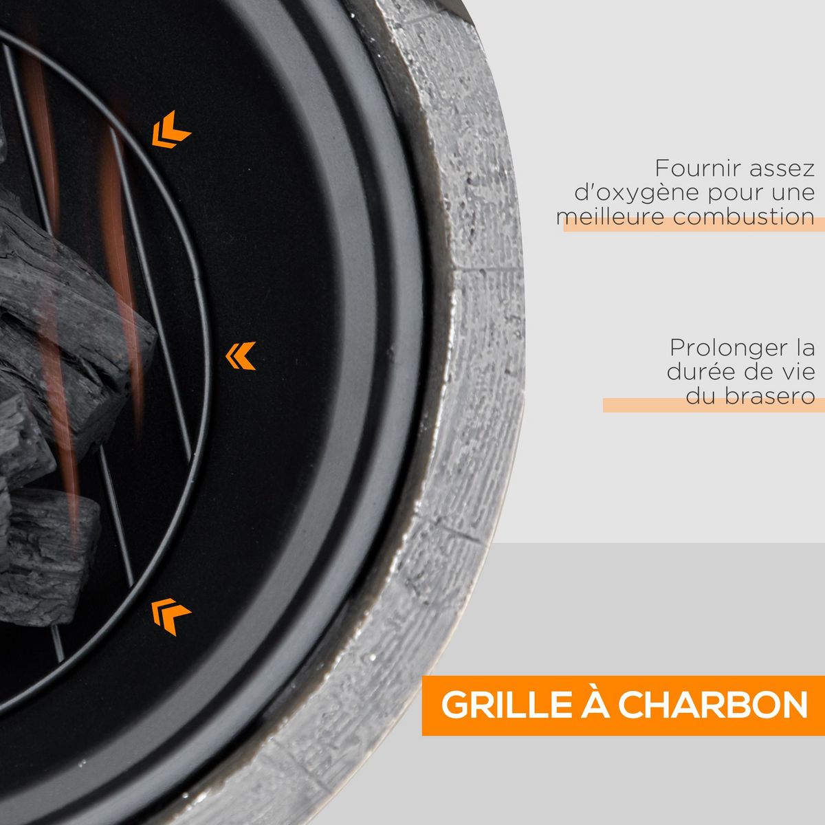 OUTSUNNY Brasero design cheminée foyer extérieur dim. Ø 45,5 x 34H cm grille couvercle tisonnier métal noir MGO aspect bois