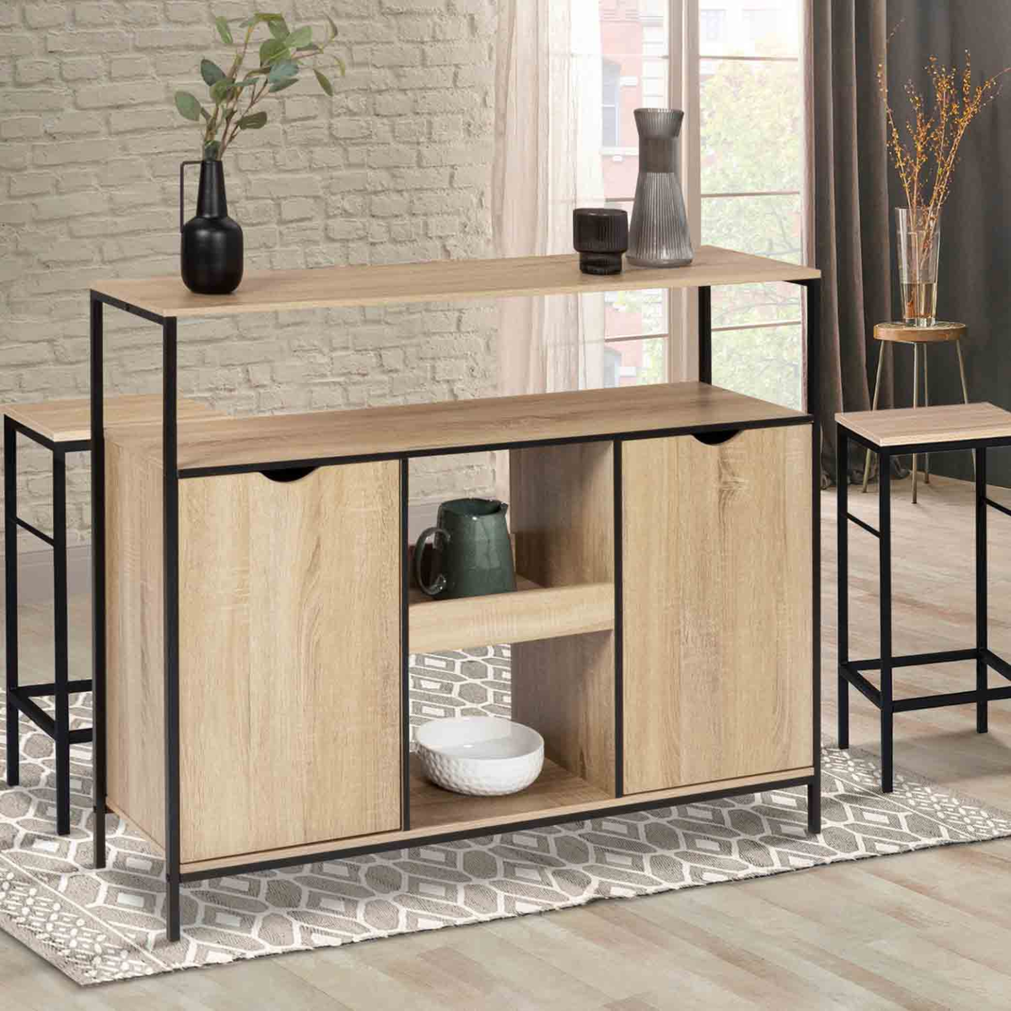 Voir la diapositive 4 : ID MARKET Meuble de bar avec portes et étagères detroit design industriel