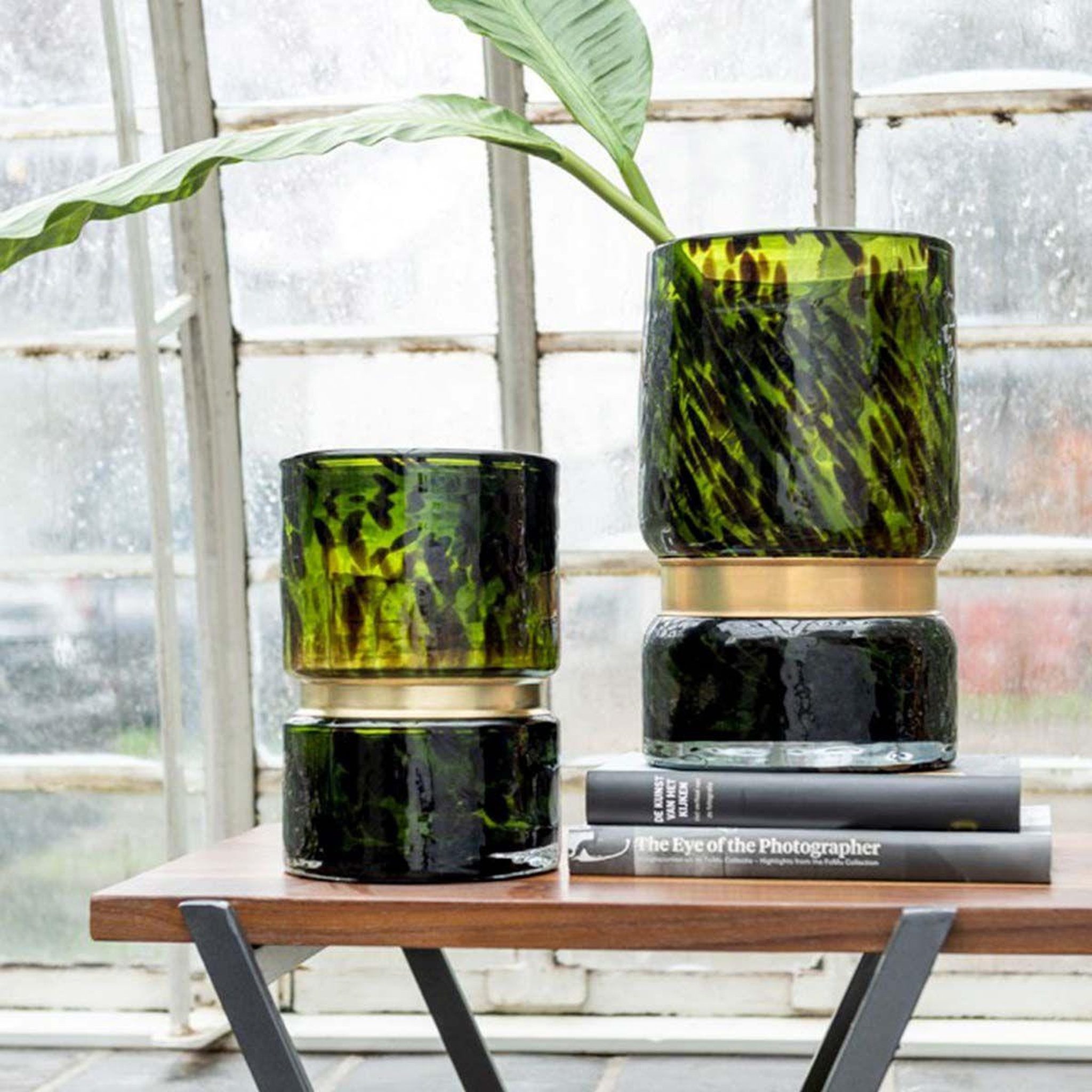 Voir la diapositive 2 : J-LINE Vase rond design  tâche winter  23cm vert