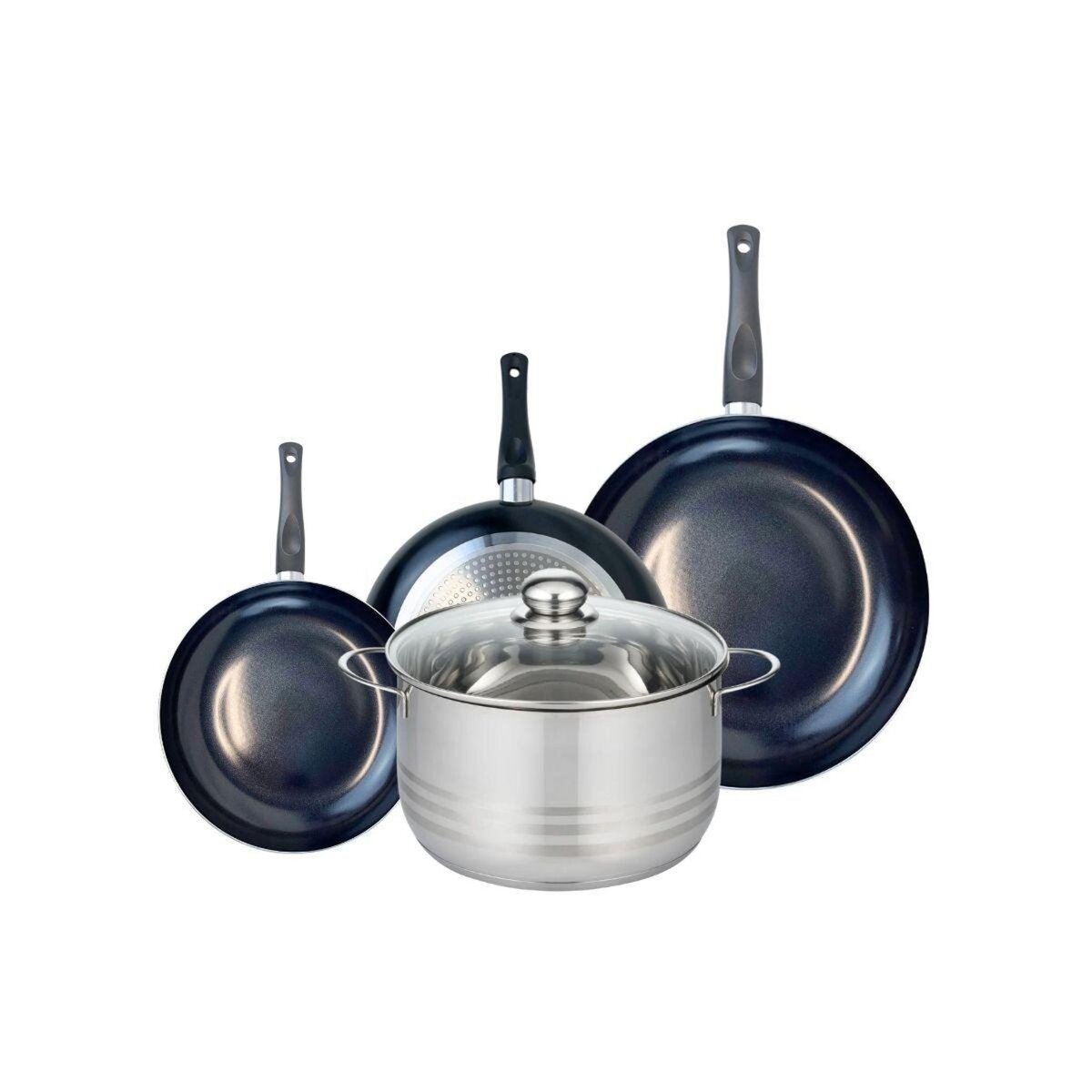 ELO Ensemble de 3 Poêles de cuisson 20, 24 et 28 cm et 1 faitout 24 cm Elo Prima Brillant