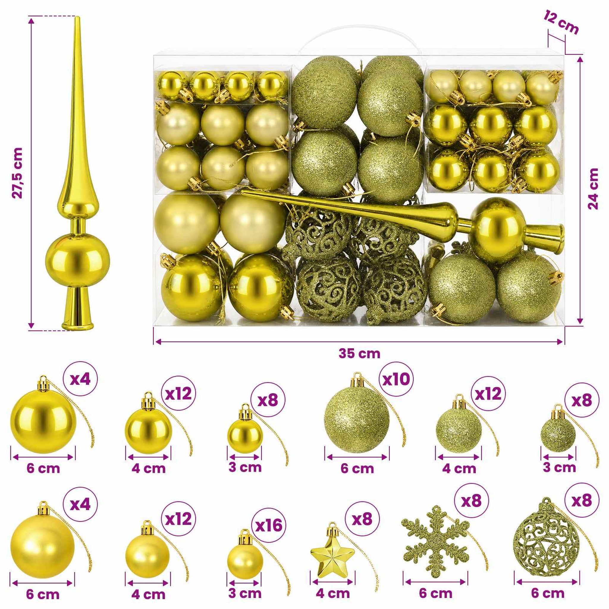 Voir la diapositive 3 : VIDAXL Ensemble de boules de Noël 111 pc Vert clair Diam. 6 cm