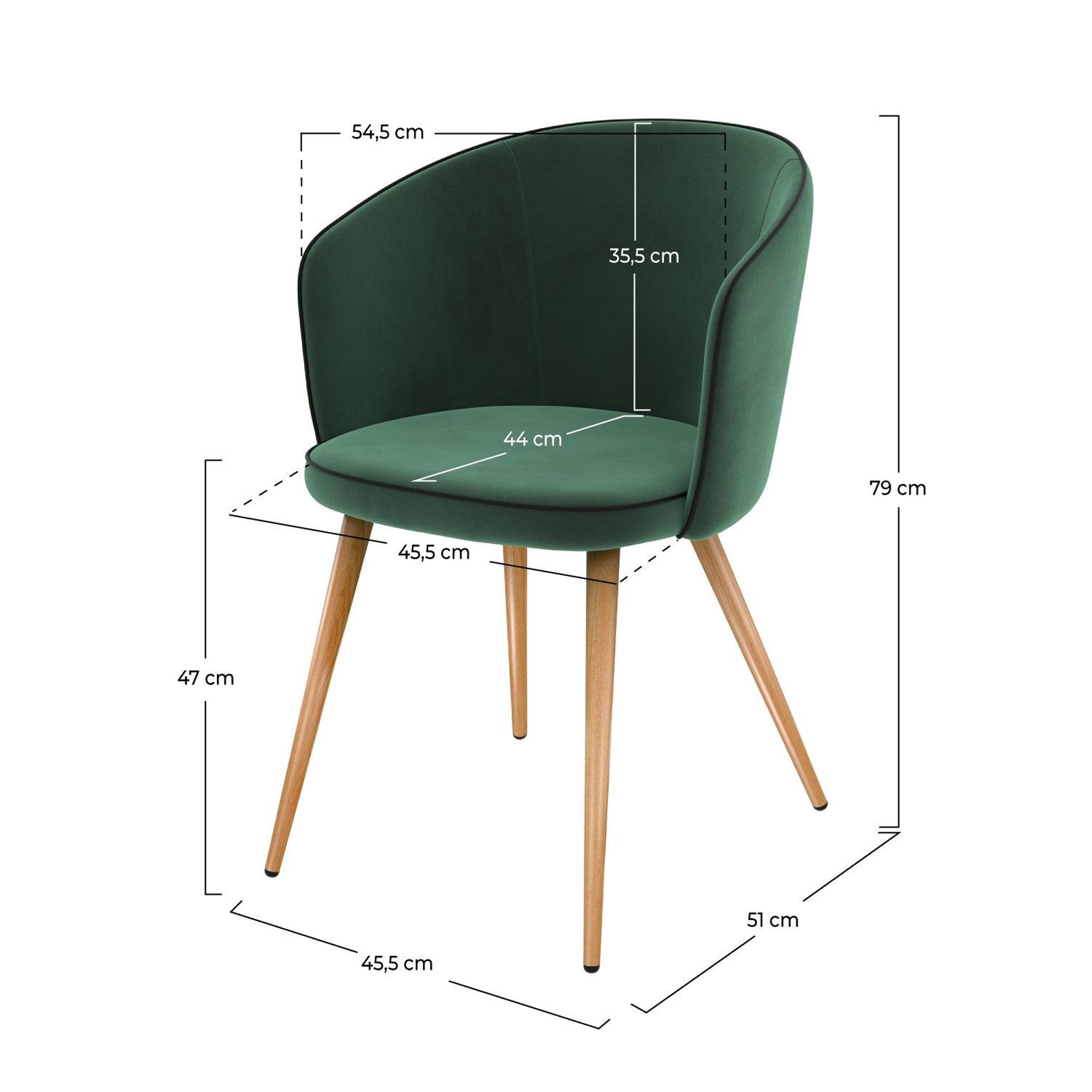 Voir la diapositive 4 : MAISON PAVANE Lot de 2 chaises en velours vert-chiara