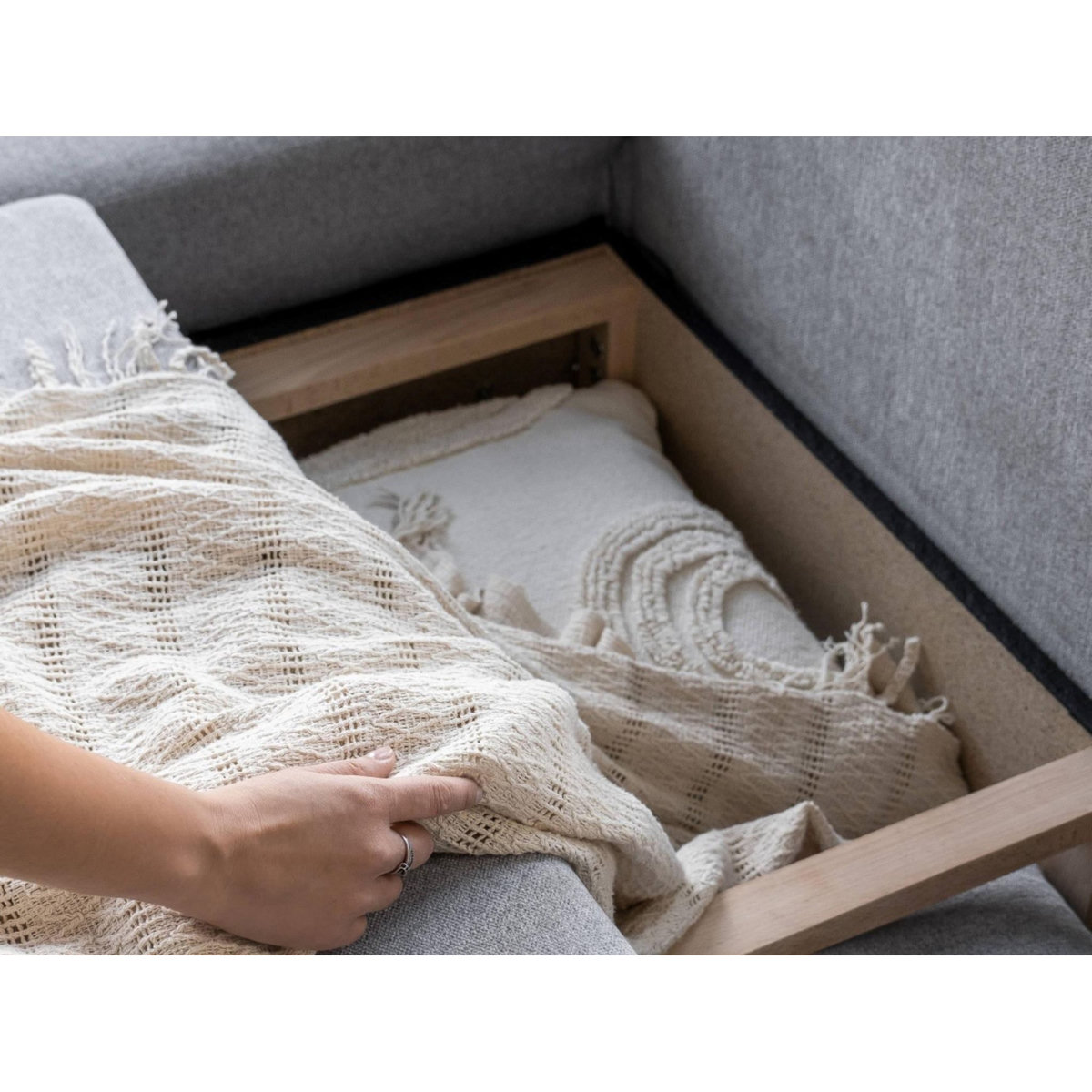 BEST MOBILIER Lagom - canapé d'angle panoramique - convertible - avec coffre - en tissu - 7 places - gauche