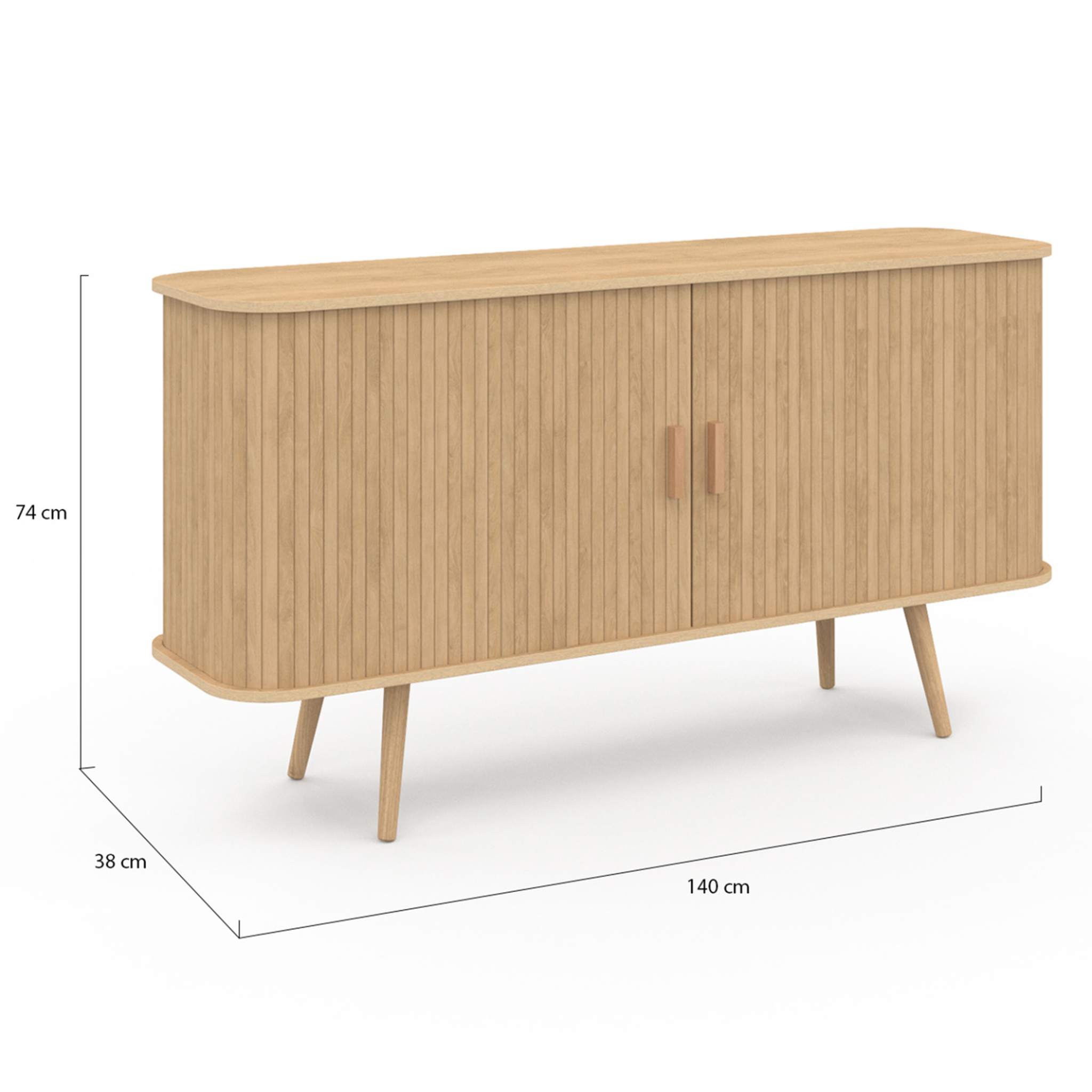 Voir la diapositive 5 : ID MARKET Buffet 140 cm romie 2 portes coulissantes latte tasseau bois coloris chêne