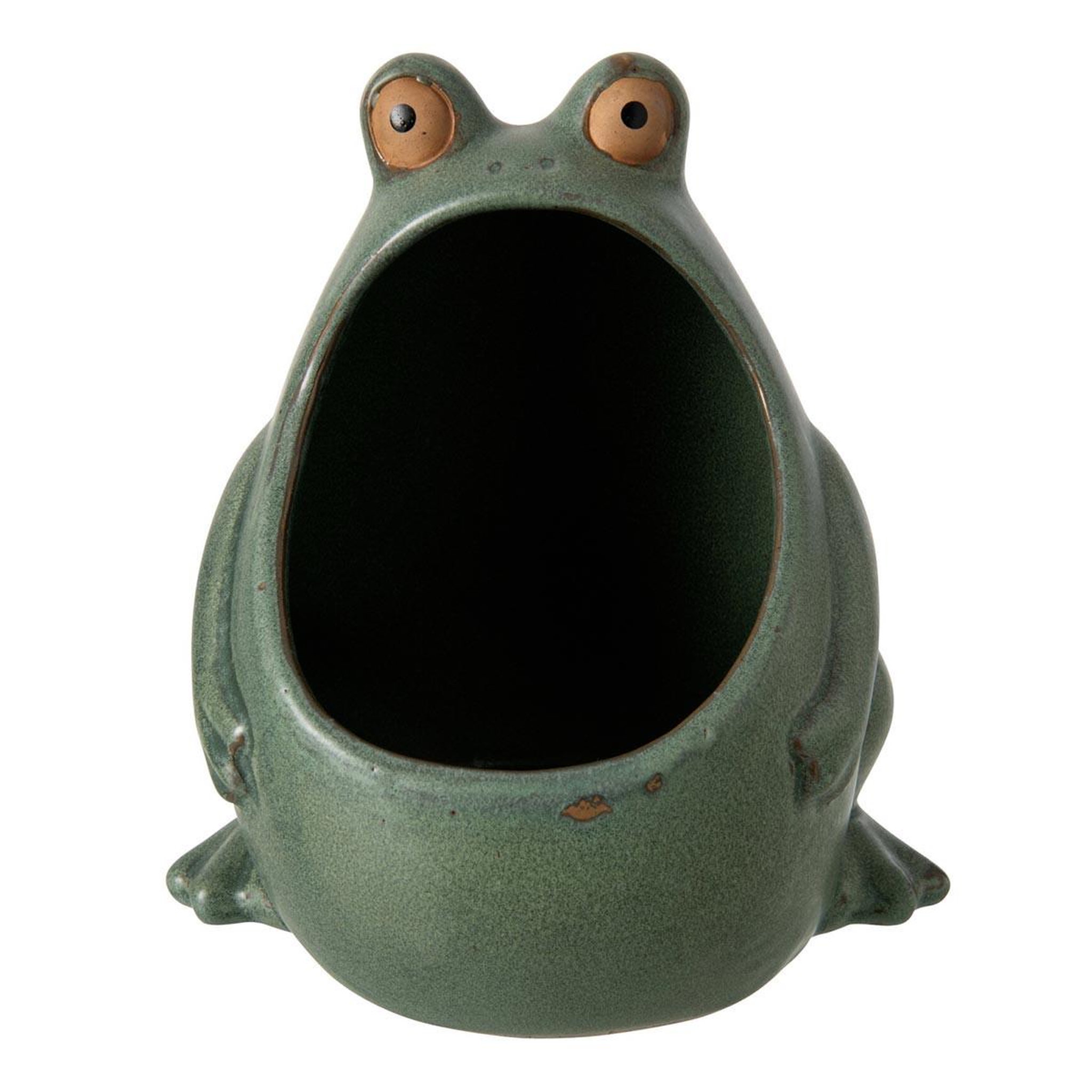 J-LINE Cache-Pot Grenouille en Grès  Enzo  20cm Vert