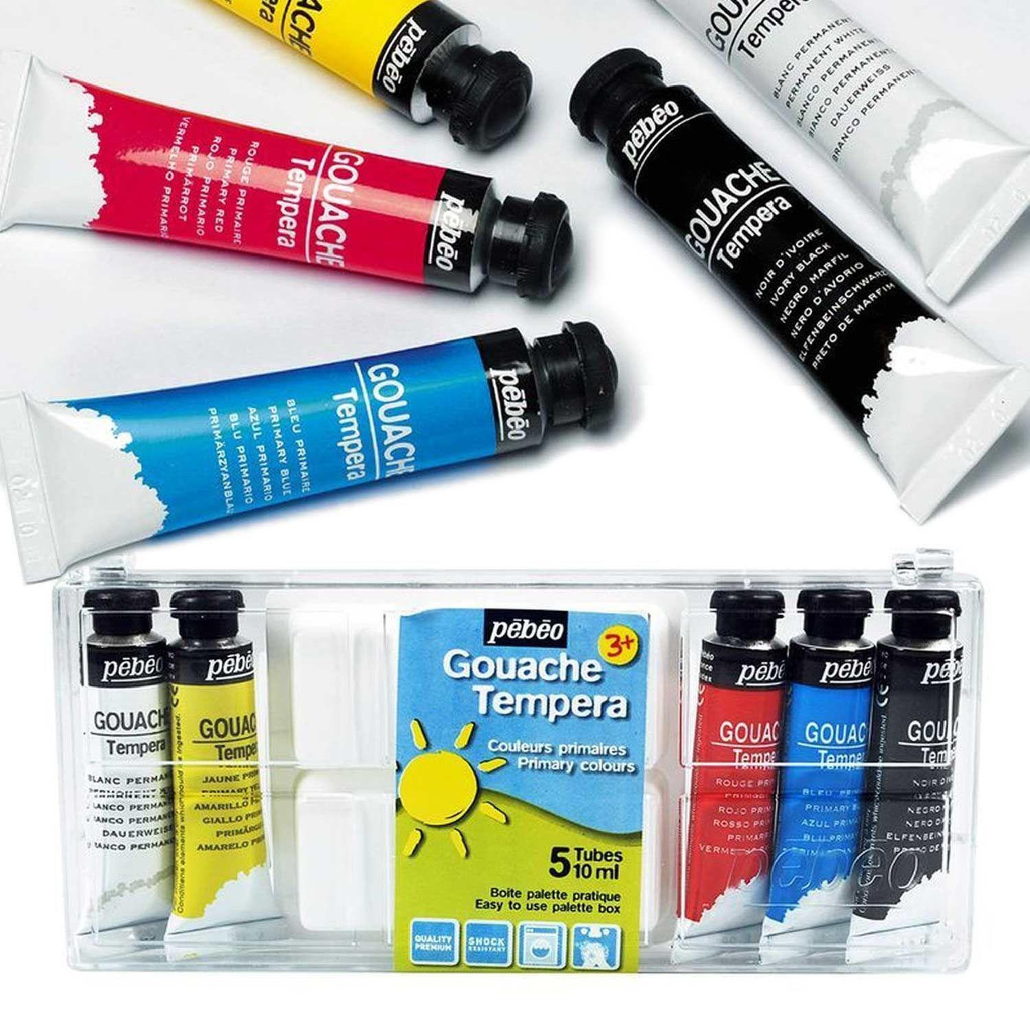 Voir la diapositive 1 : Pebeo 2 boîtes de 5 tubes de peinture gouache + palette - 5 x 10 ml