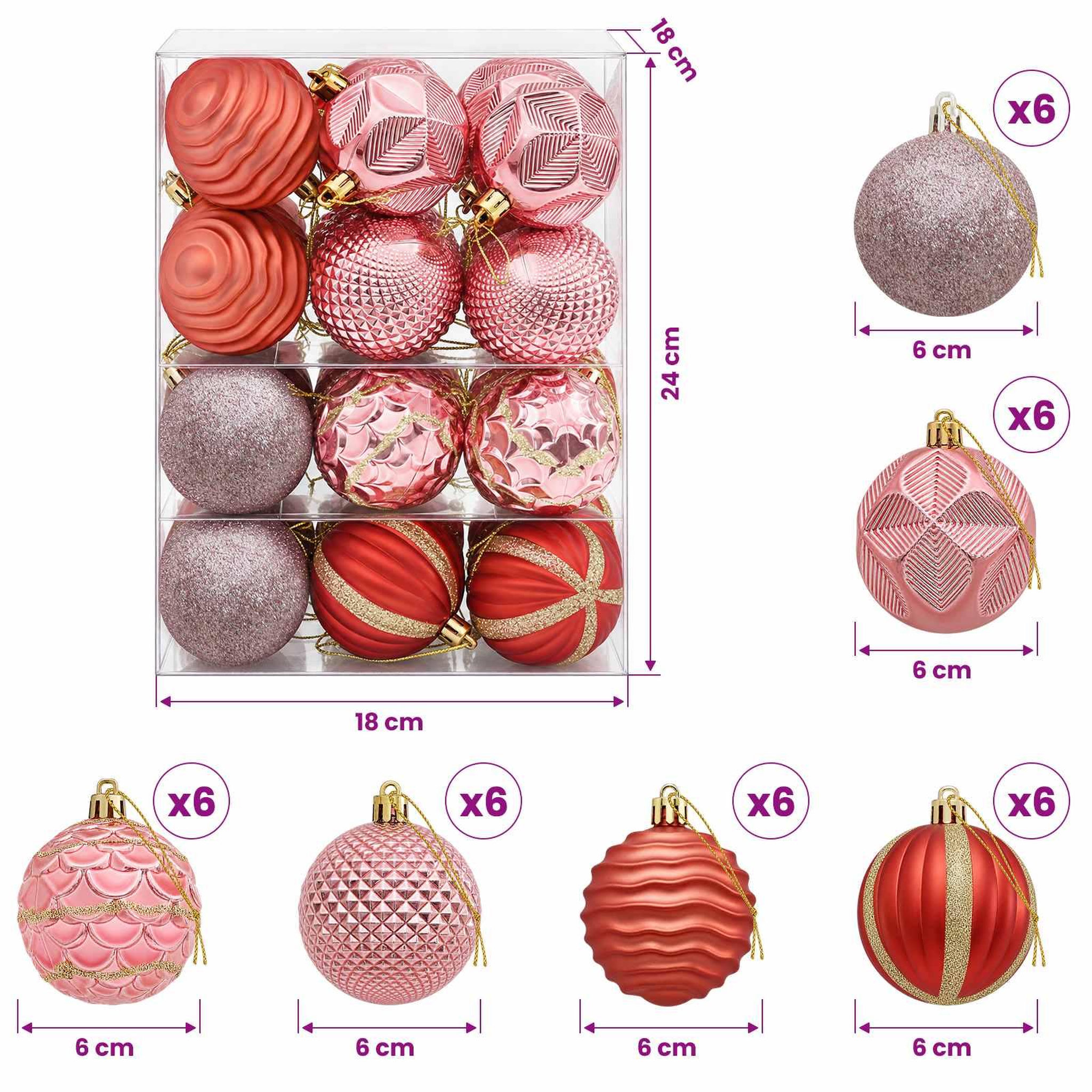 Voir la diapositive 3 : VIDAXL Ensemble de boules de Noël 36 pc Rose et vieux rose Diam. 6 cm